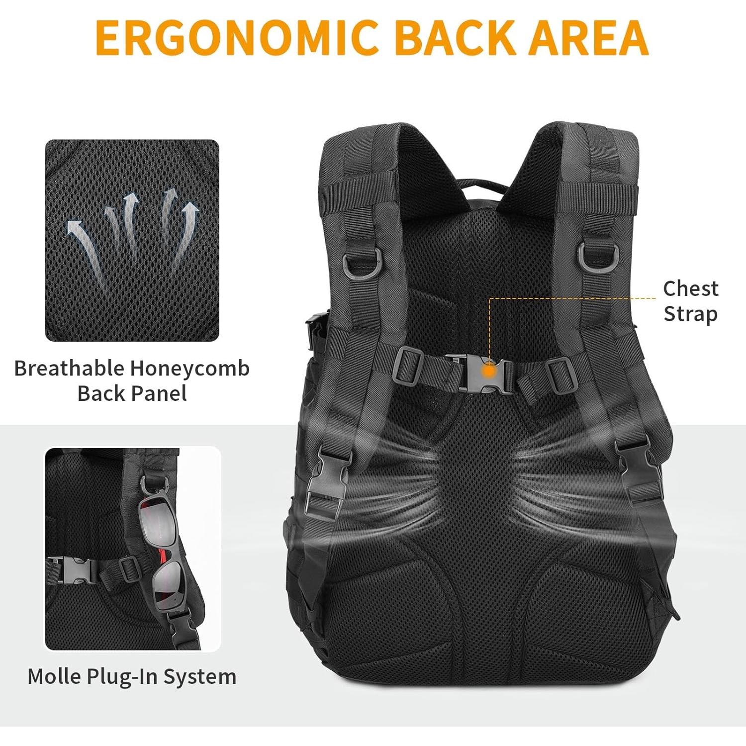 CamGo Mochila Táctica MOLLE 25L Negra para Senderismo