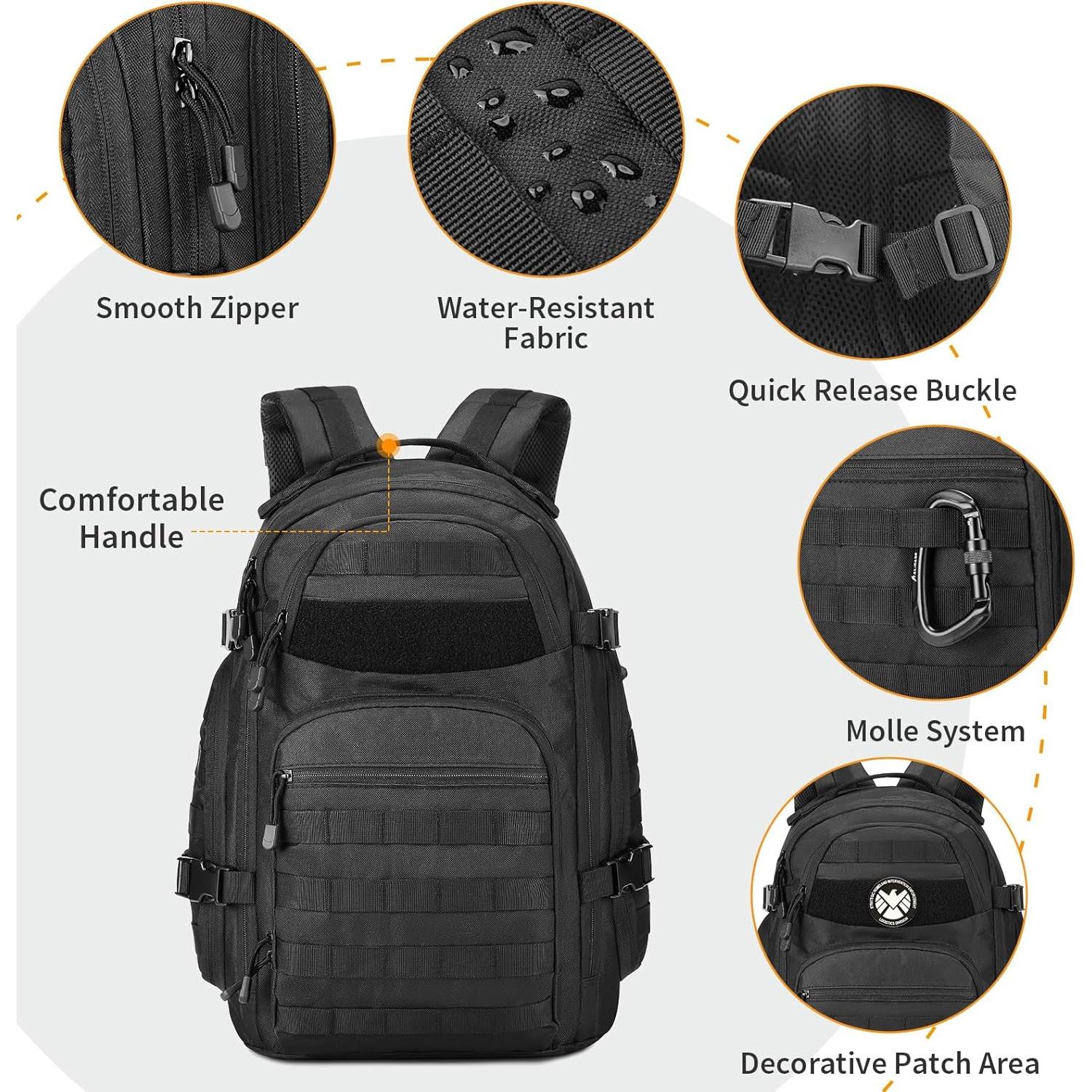 CamGo Mochila Táctica MOLLE 25L Negra para Senderismo