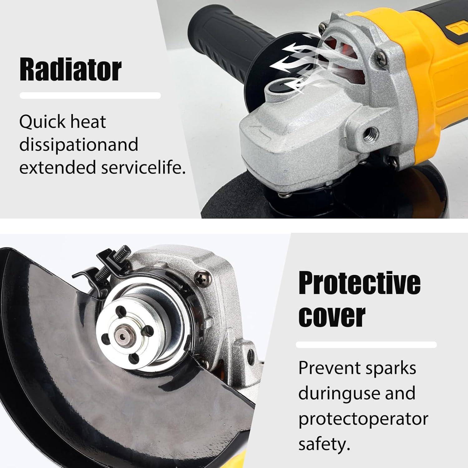 Grinder tool for Dewalt 20V Battery,11000 RPM Electric Brushless Motor,3 Variable Speeds Grinders 4-1/2" Angle Grinder for Cutting, Griding, Polishing(Tool Only) (Yellow)