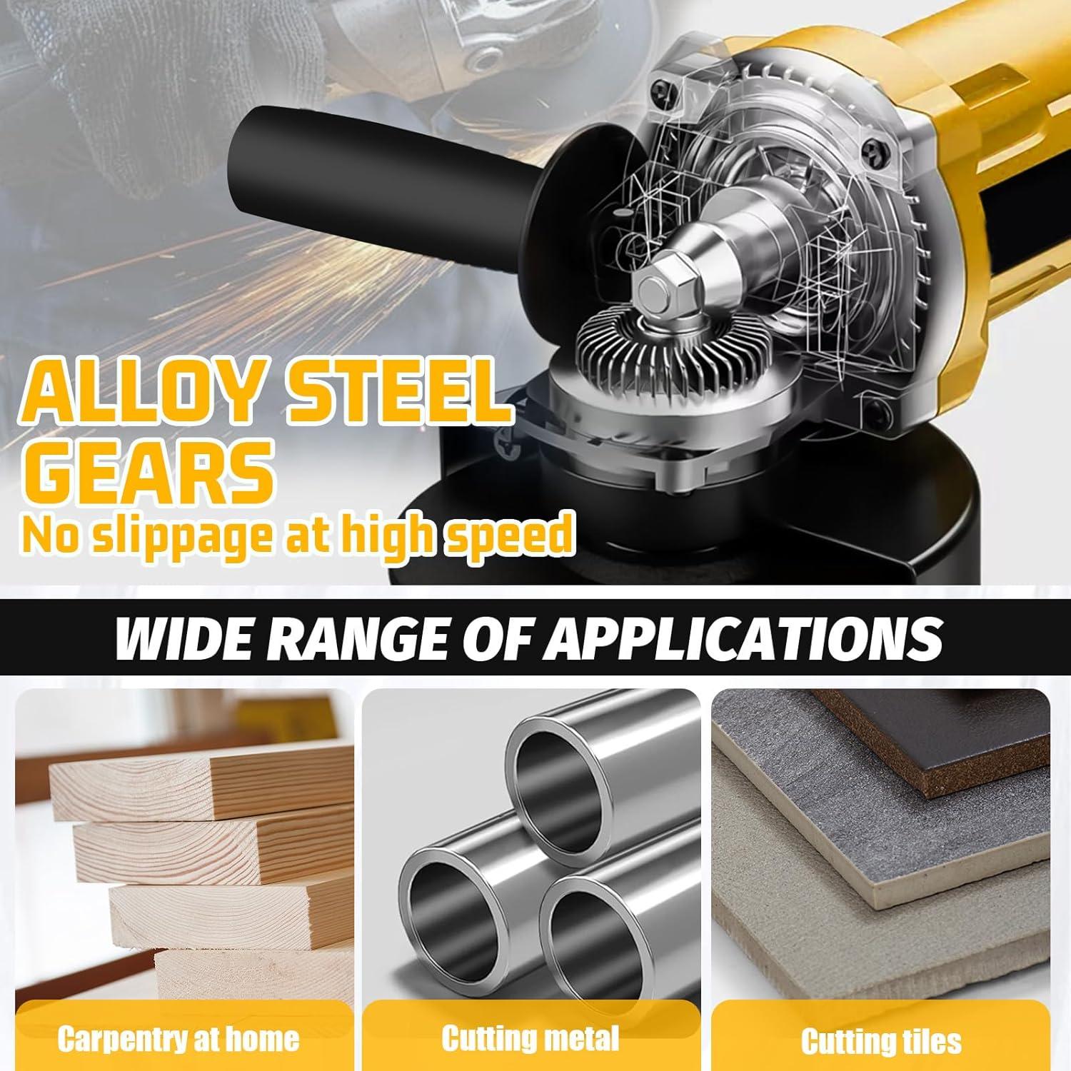 Grinder tool for Dewalt 20V Battery,11000 RPM Electric Brushless Motor,3 Variable Speeds Grinders 4-1/2" Angle Grinder for Cutting, Griding, Polishing(Tool Only) (Yellow)