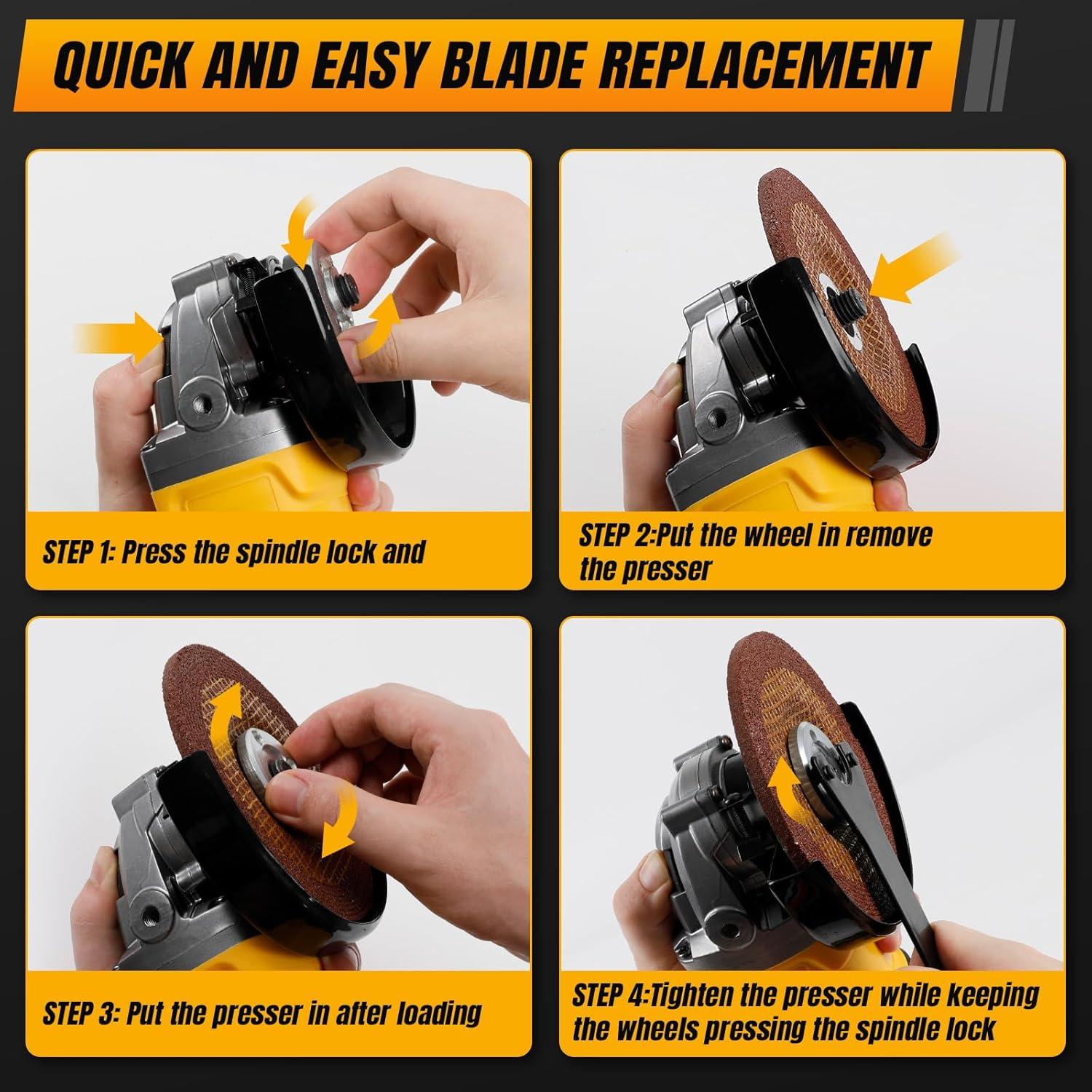 Cordless Angle Grinder compatible with DeWalt 20V Battery (Tool Only), 4-1/2 Inch Brushless Grinder with 3-Speed Adjustable & 11000 RPM, Lightweight Design for Cutting, Grinding, Metalwork