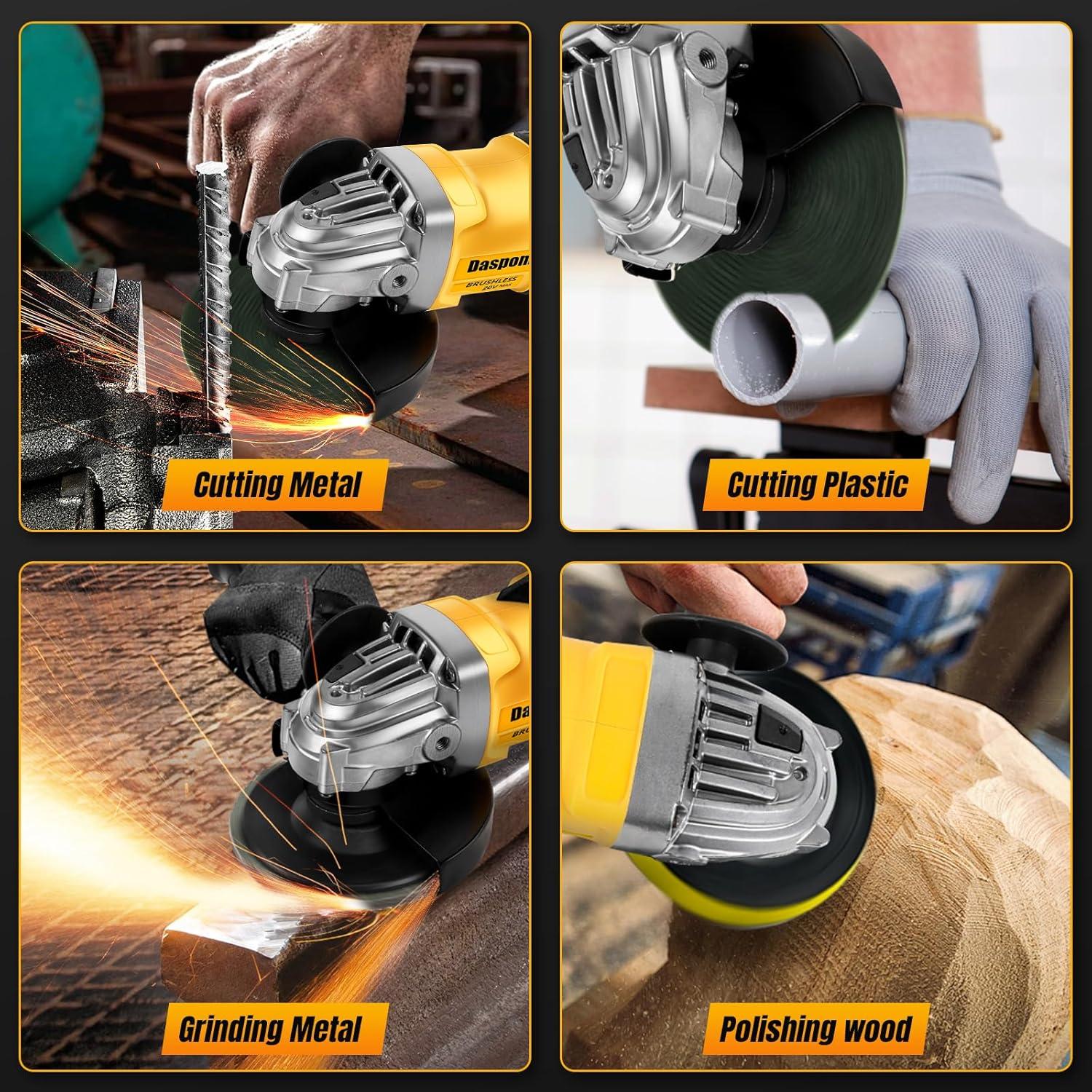 Cordless Angle Grinder compatible with DeWalt 20V Battery (Tool Only), 4-1/2 Inch Brushless Grinder with 3-Speed Adjustable & 11000 RPM, Lightweight Design for Cutting, Grinding, Metalwork