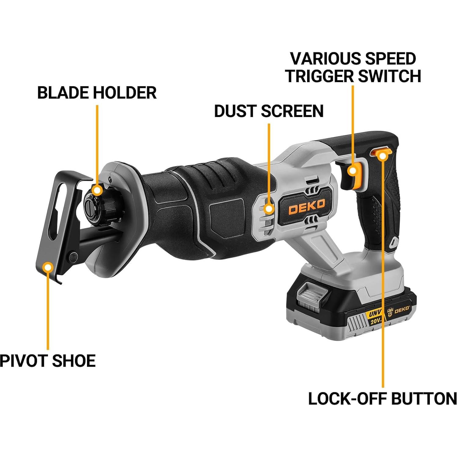 Sierra Recíproca Inalámbrica DEKOPRO 20V con Batería y Cargador