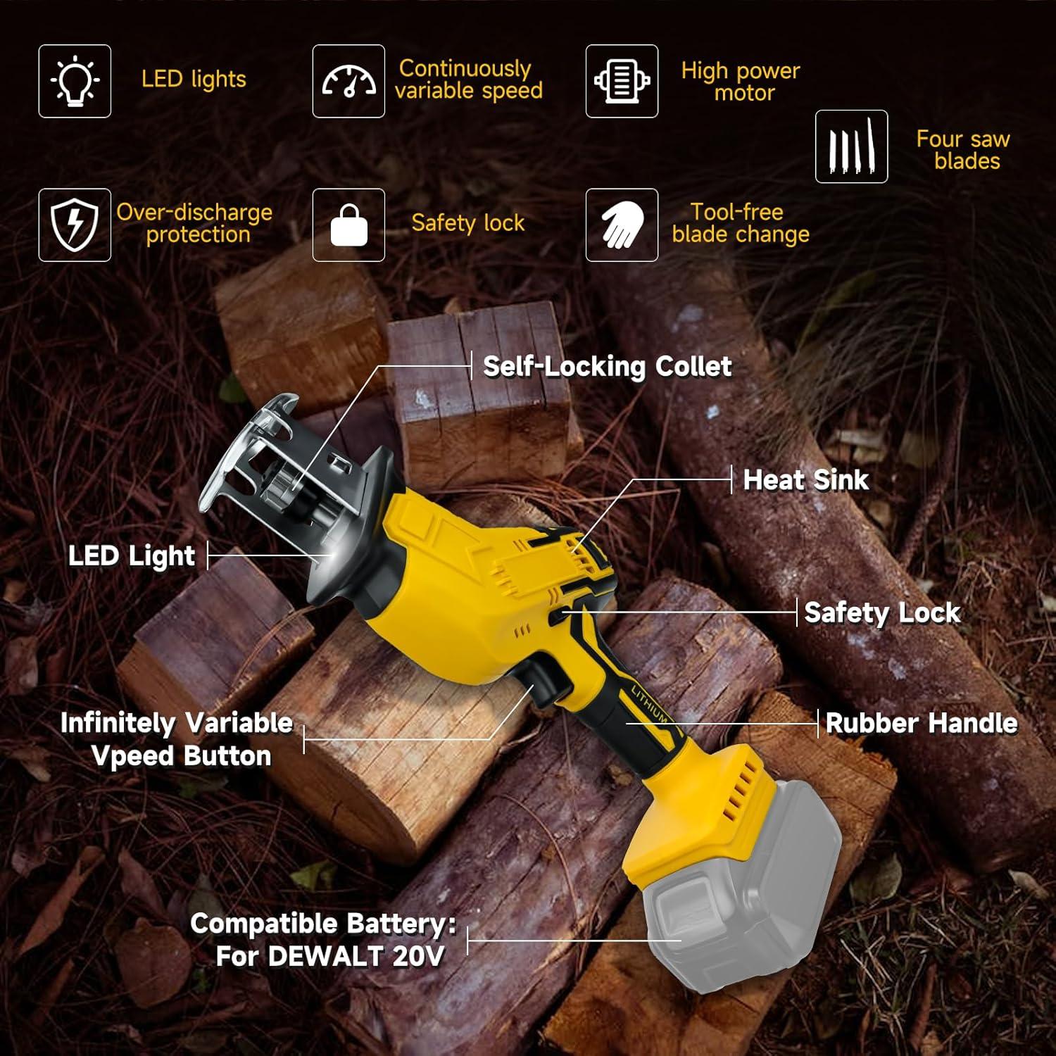 Sierra Recíproca Inalámbrica DeWalt 20V, 4 Hojas, 0-3000 SPM