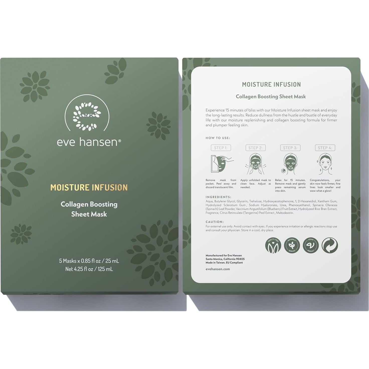 Mascarilla Facial de Colágeno Eve Hansen - Hidratante 5 Pzas