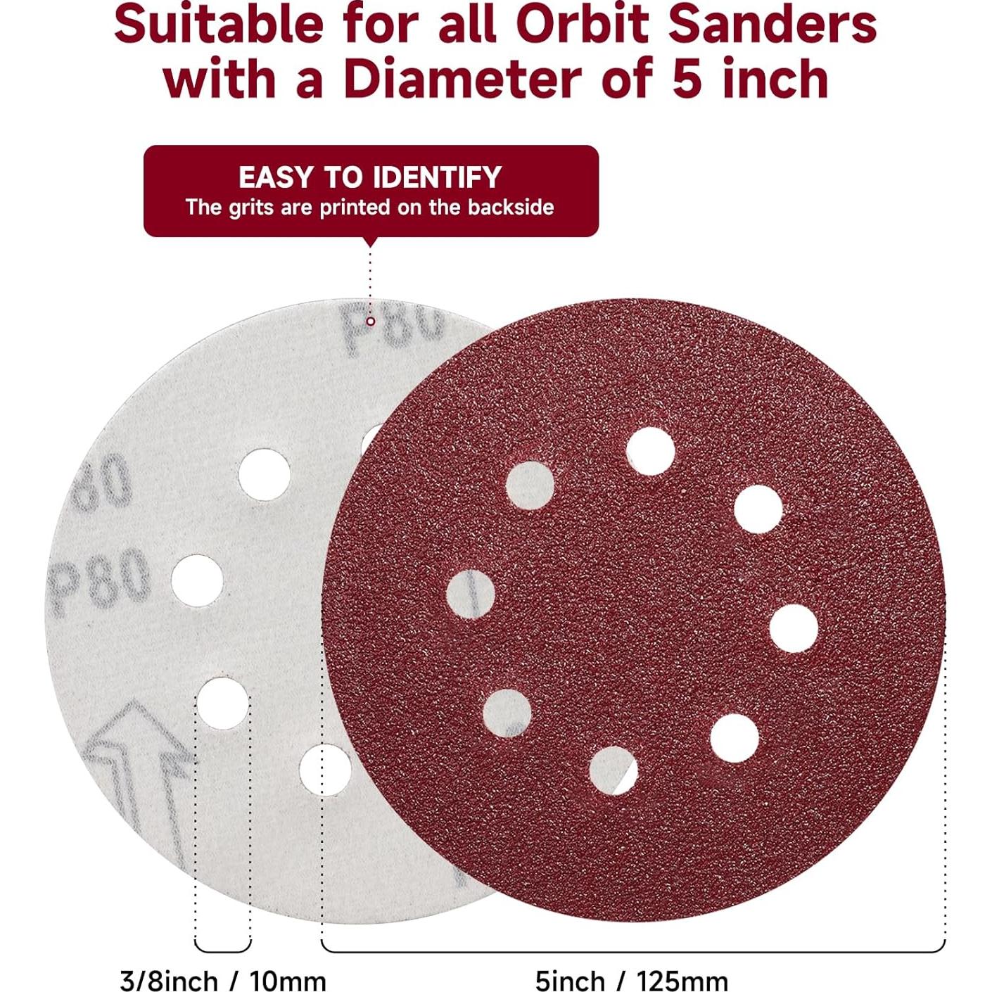 165 Discos de Lijado 5 Pulgadas POTUINOM Grano Variado