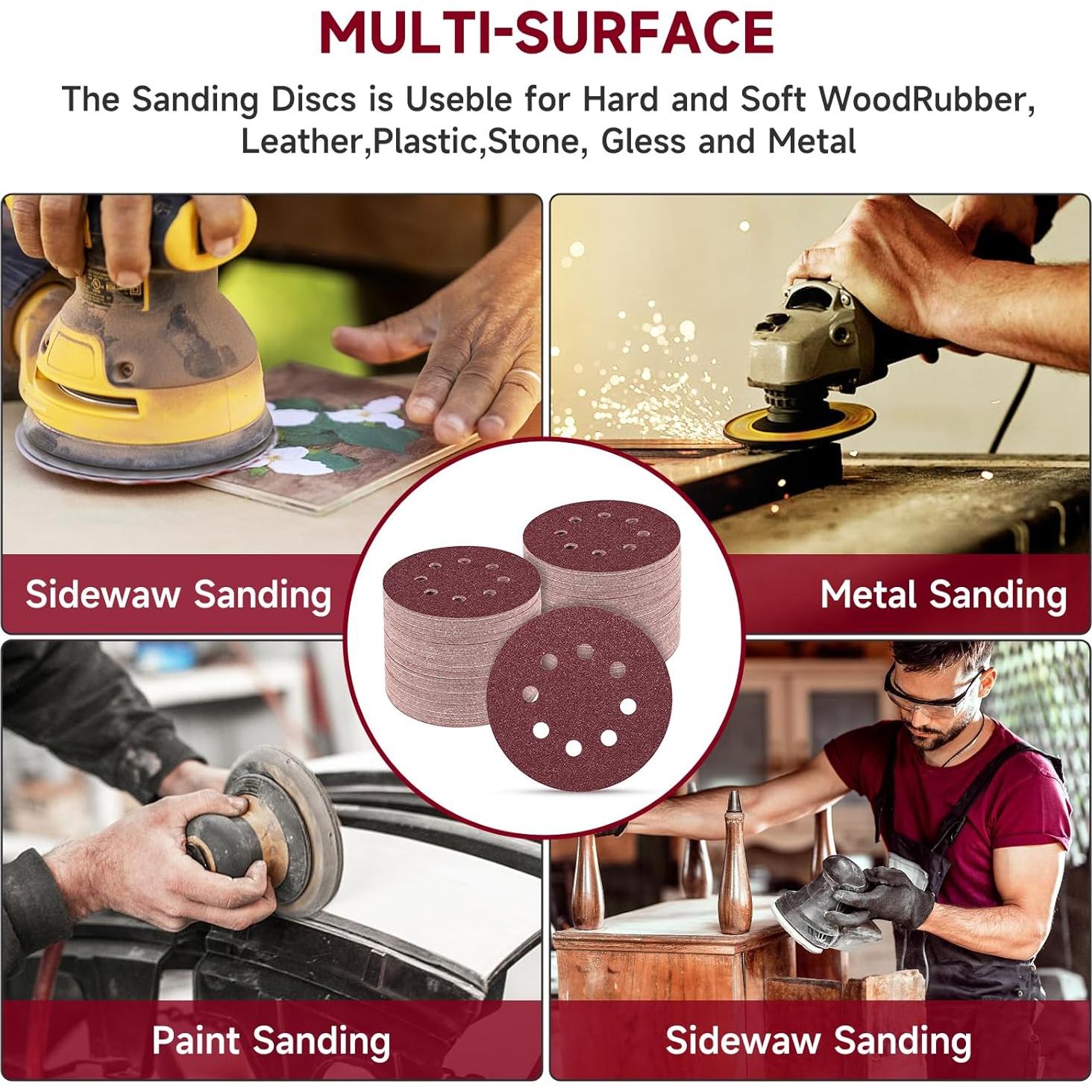 165 Discos de Lijado 5 Pulgadas POTUINOM Grano Variado