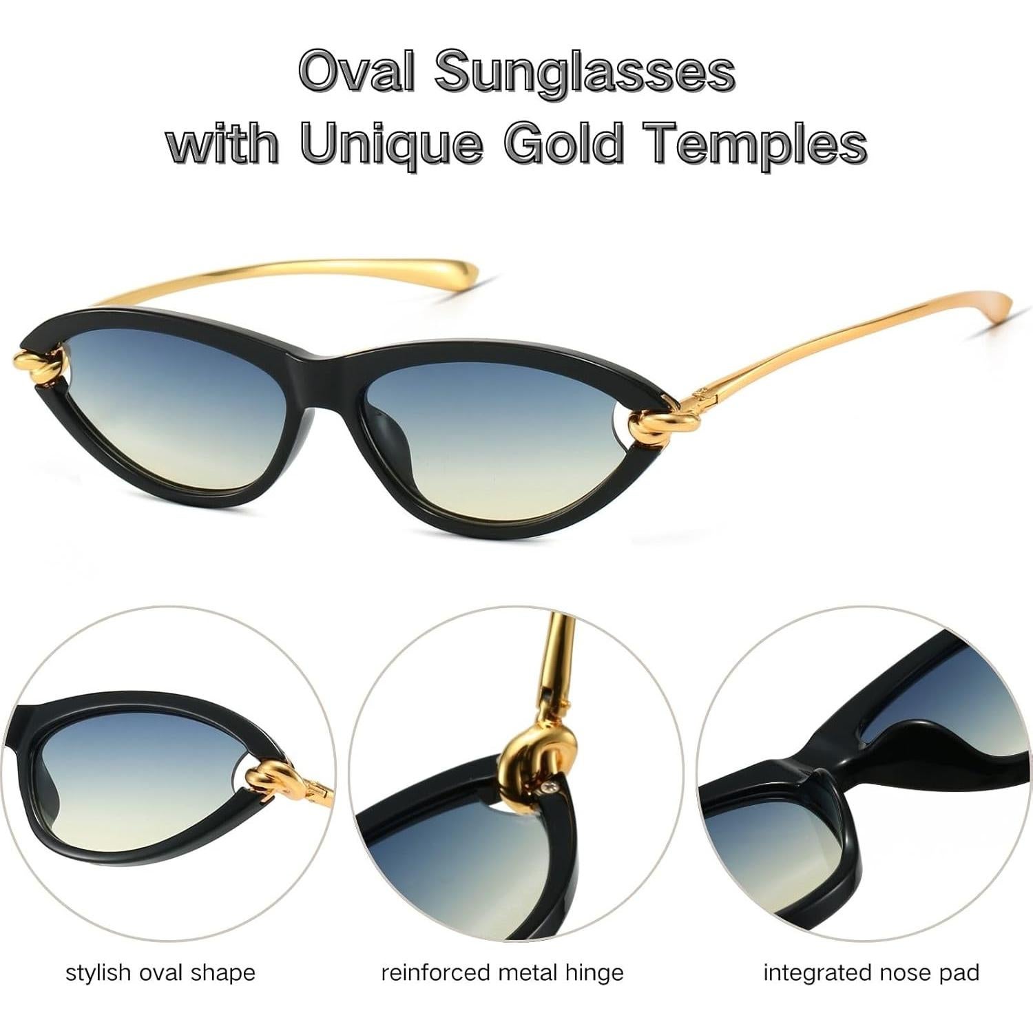 Gafas de Sol Retro Ovaladas Hanj para Mujeres - Templo Dorado