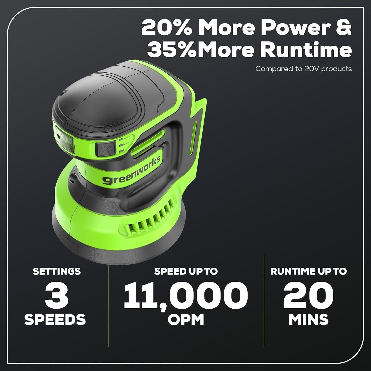 Lijadora Orbital Greenworks 24V 5" Inalámbrica con Batería