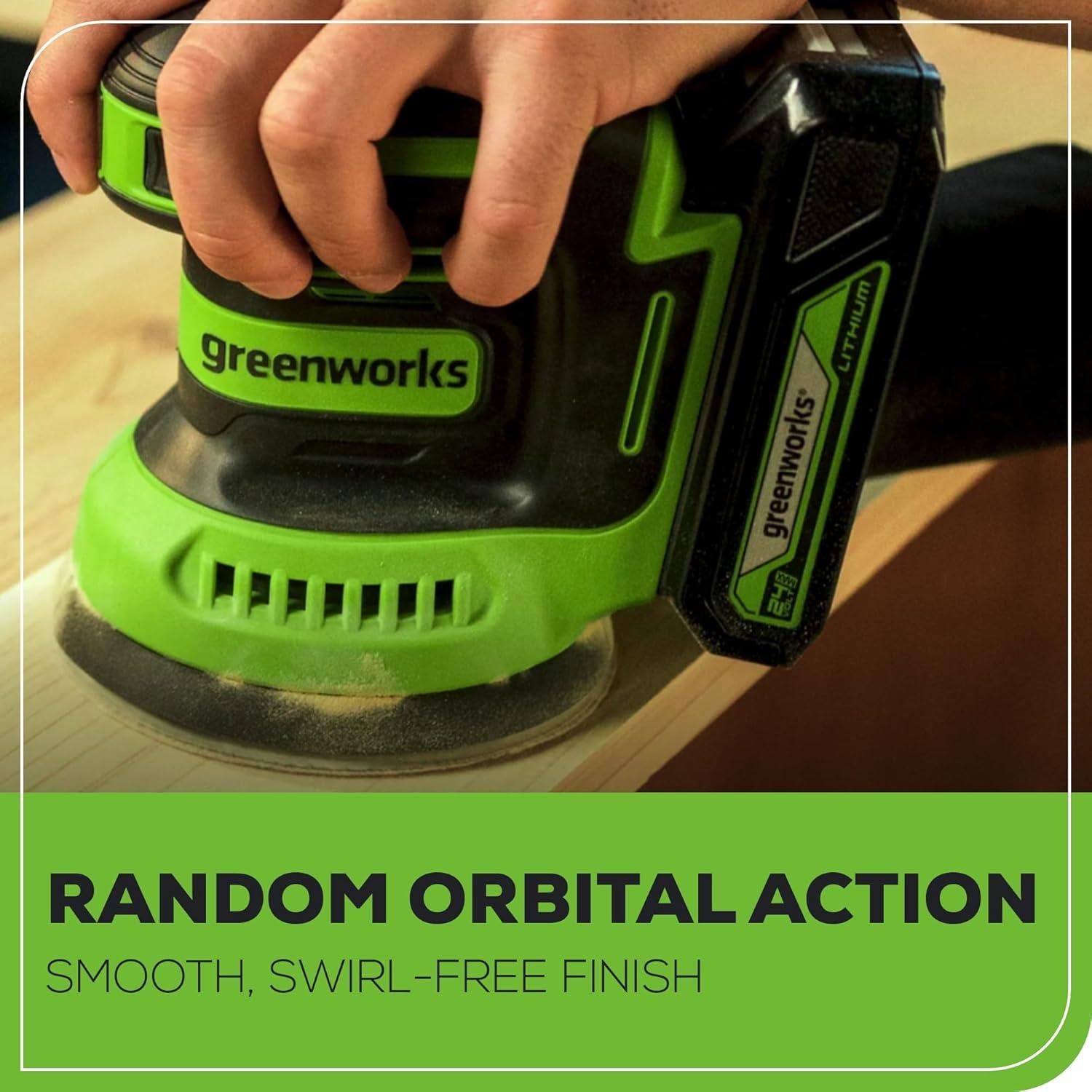 Lijadora Orbital Greenworks 24V 5" Inalámbrica con Batería