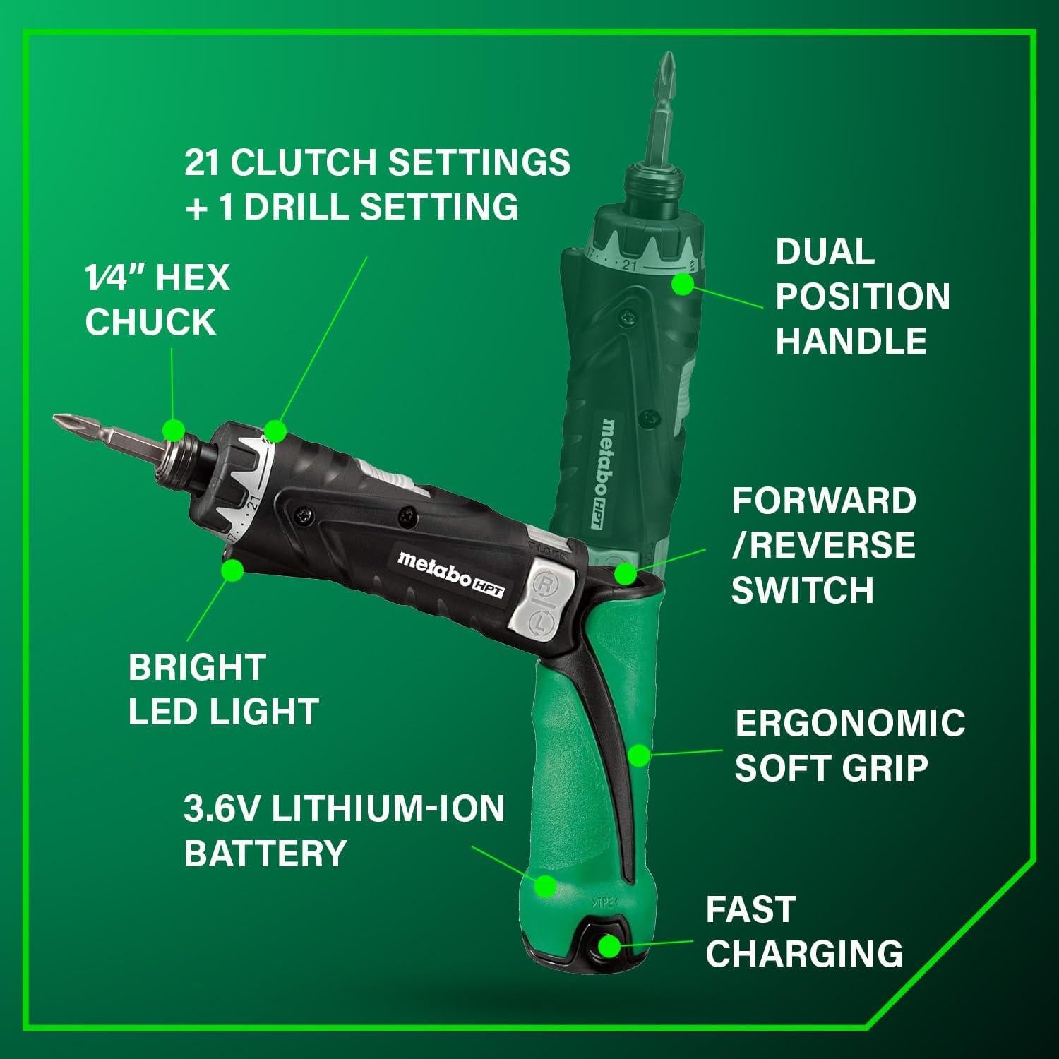 Destornillador Inalámbrico Metabo HPT DB3DL2 3.6V con Estuche