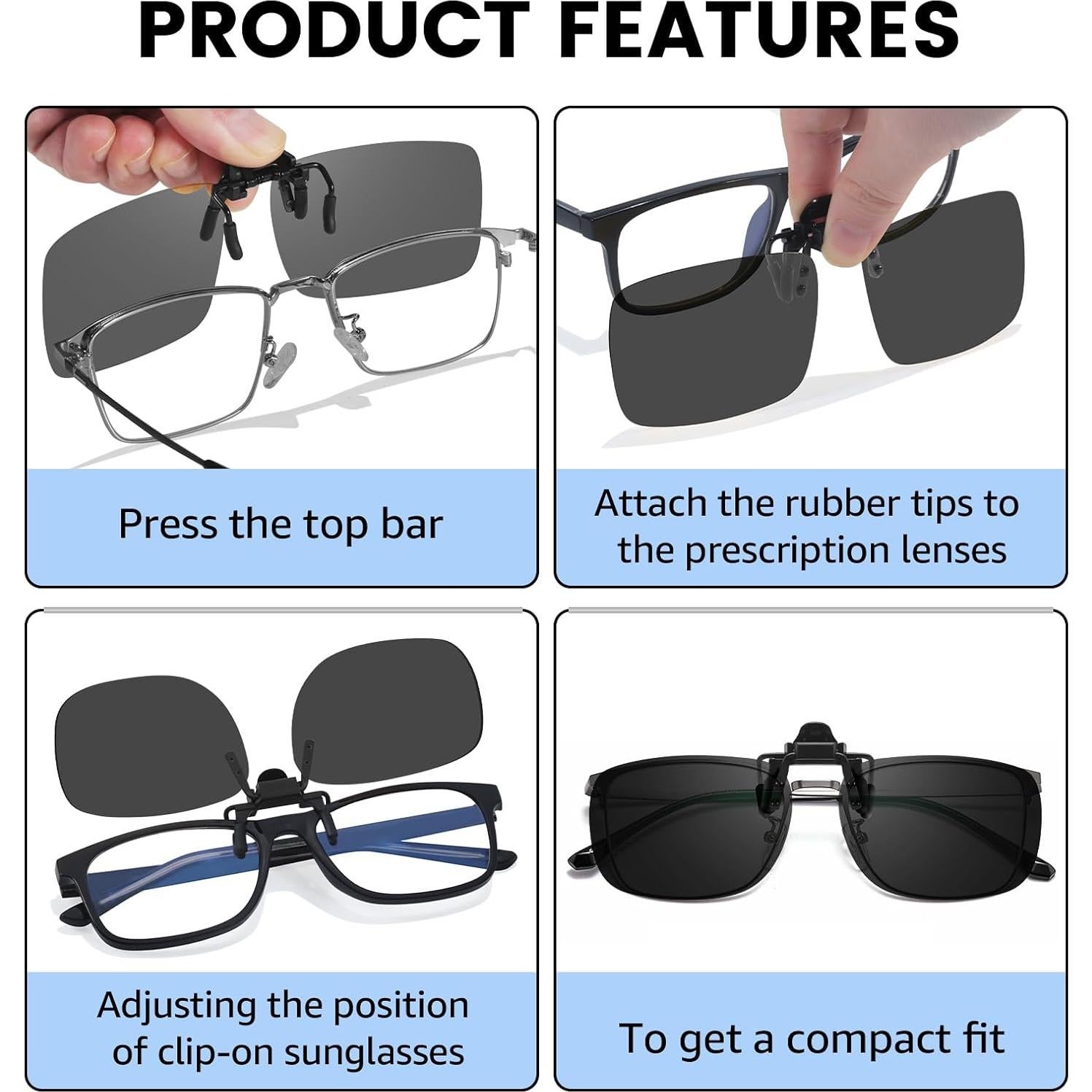 Gafas de sol clip-on VIEWBETTER® polarizadas UV400 gris