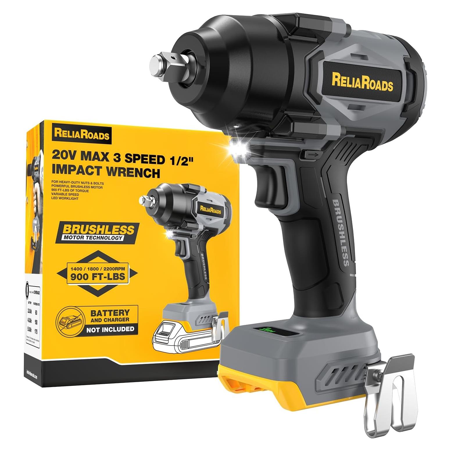 Llave de impacto inalámbrica ReliaRoads 900 Nm 1/2" 3 velocidades