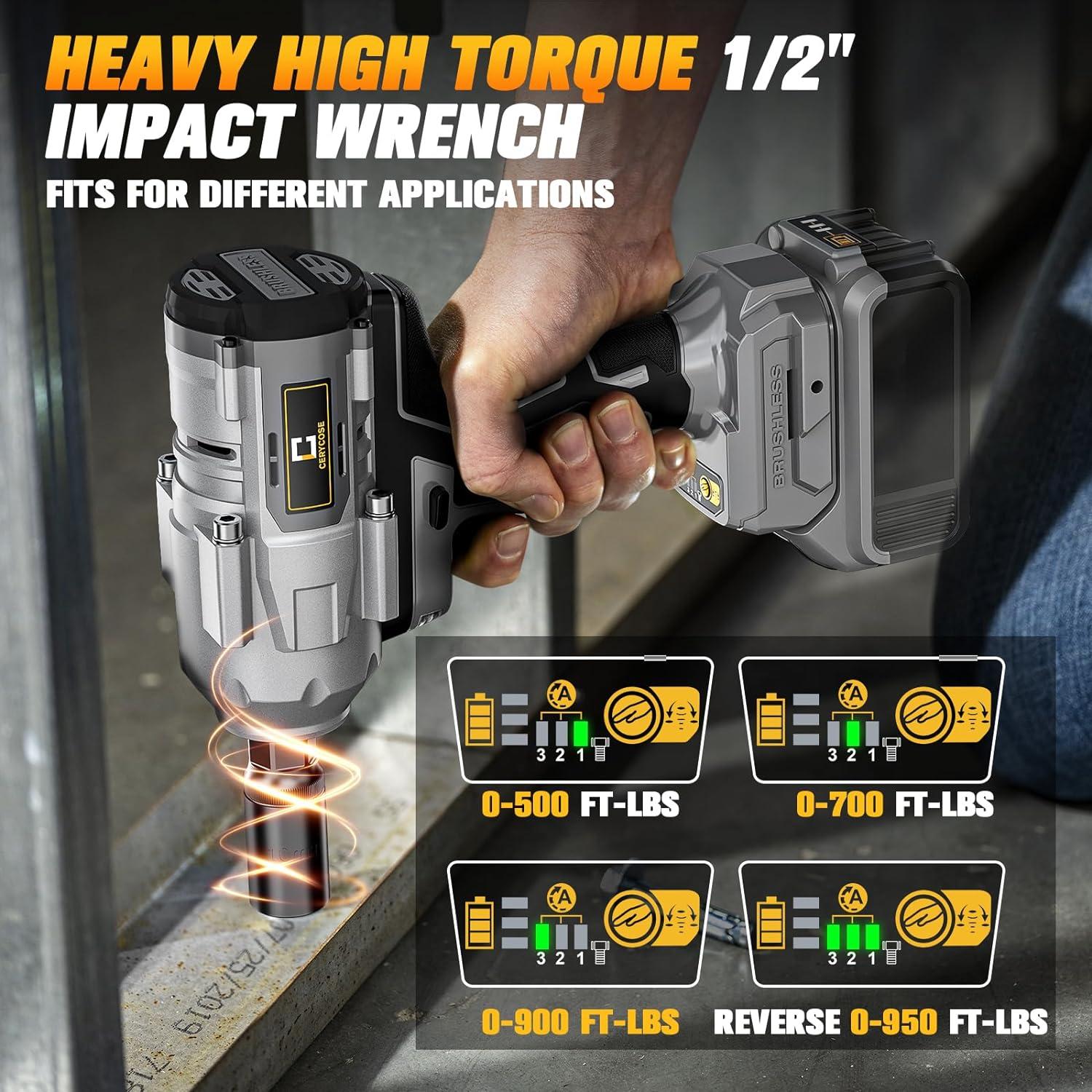 Llave de impacto inalámbrica Cerycose 1/2" 1200N.m LED