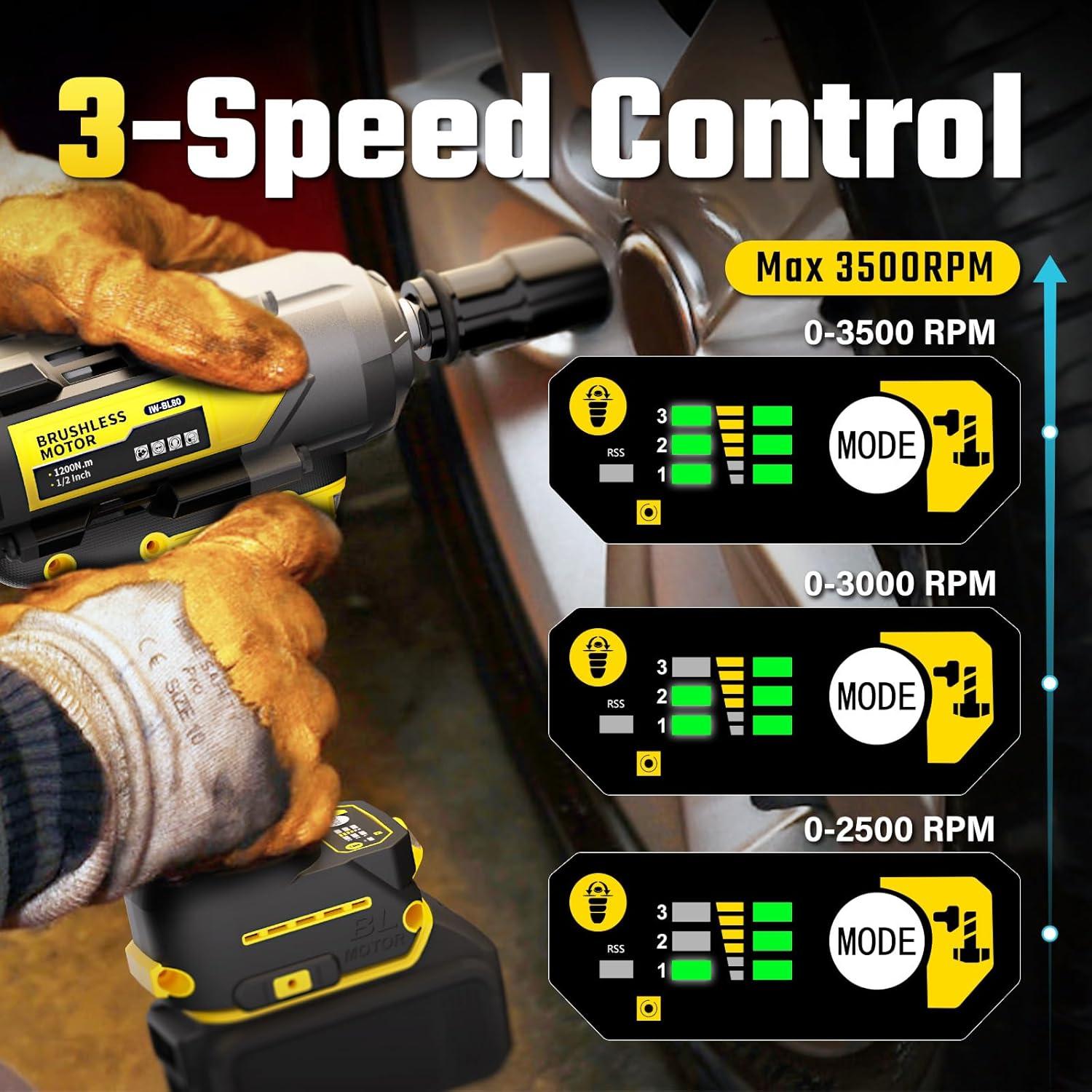 Llave de Impacto Inalámbrica VERVEWAVE 1200N.m 20V con 6 Casquillos
