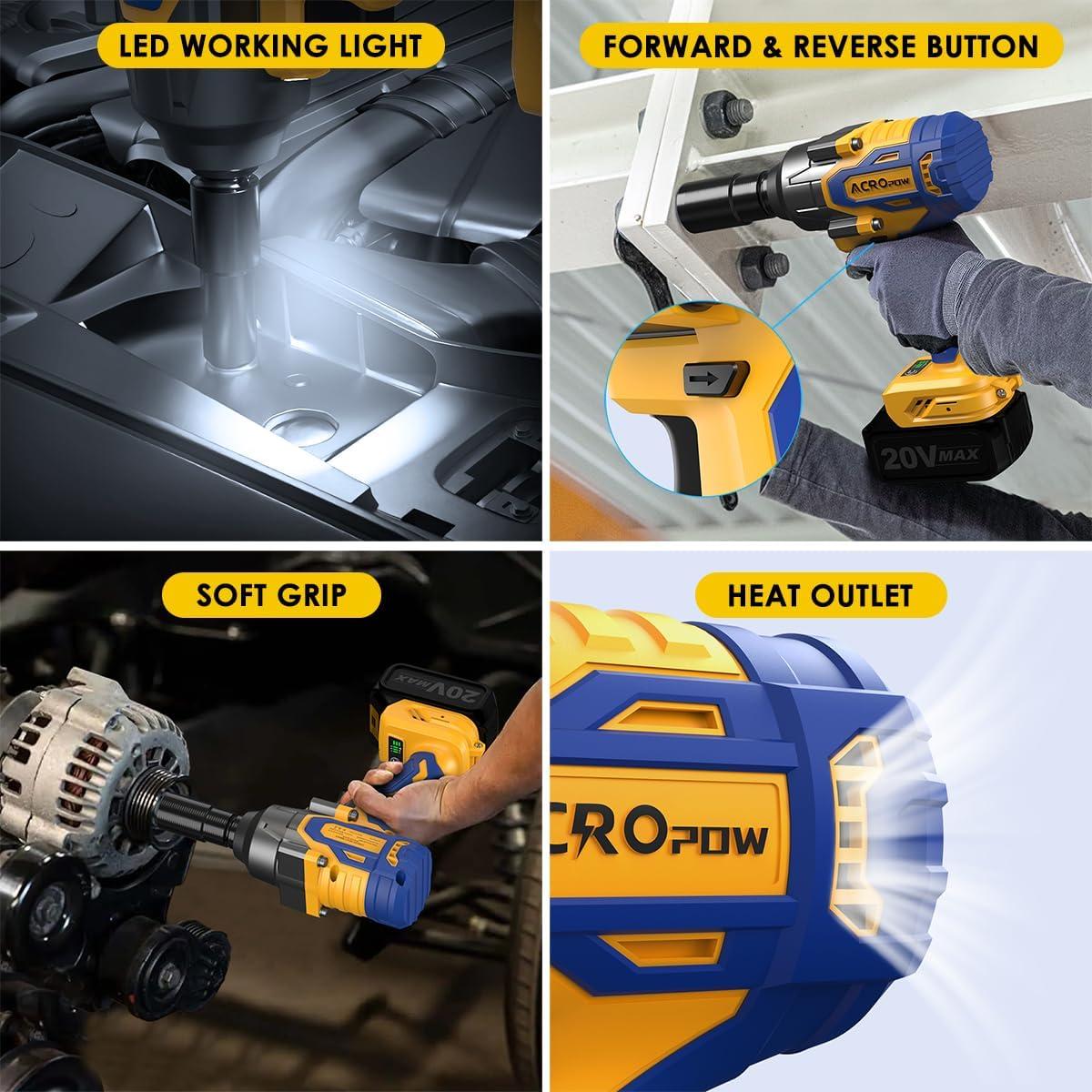 Llave de impacto inalámbrica ACROPOW 20V 900 N.m 1/2"
