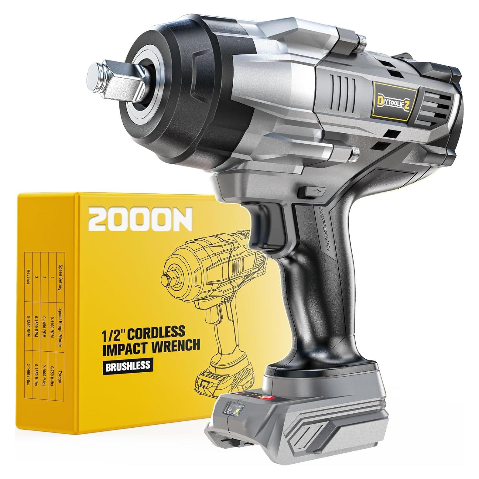 Llave de impacto inalámbrica 1/2" DIYtoolifz 2000 Nm 20V