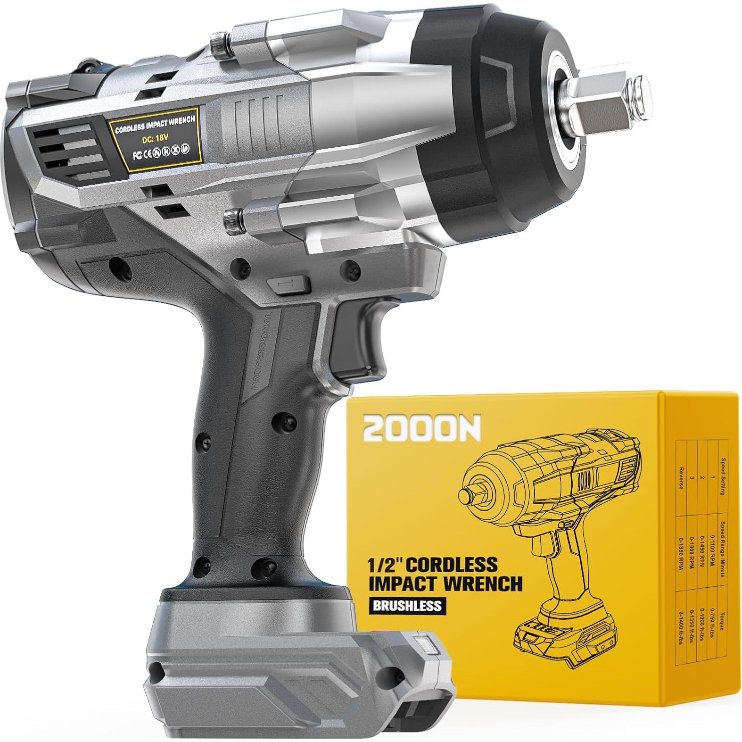 Llave de impacto inalámbrica 1/2" DIYtoolifz 2000 Nm 20V