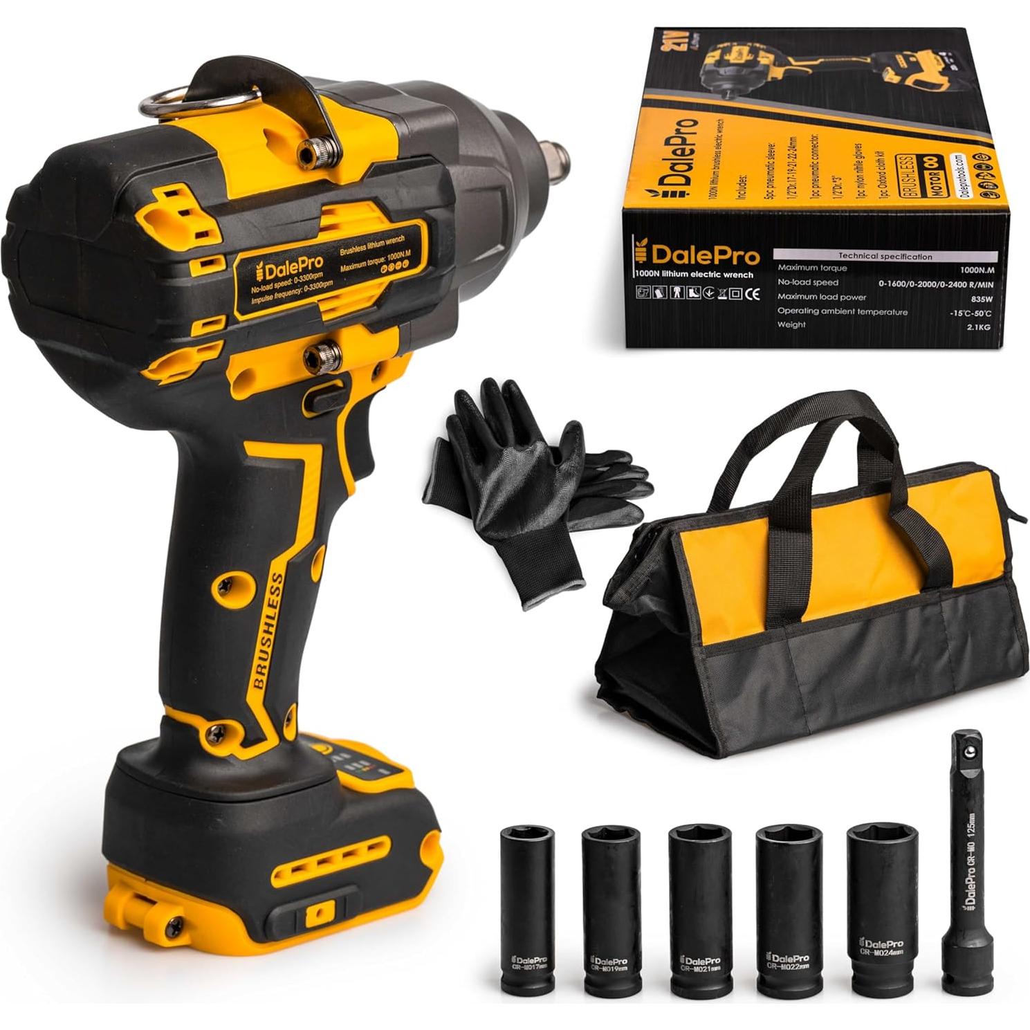 Llave de impacto inalámbrica DeWalt 20V 1000 N.m Amarillo