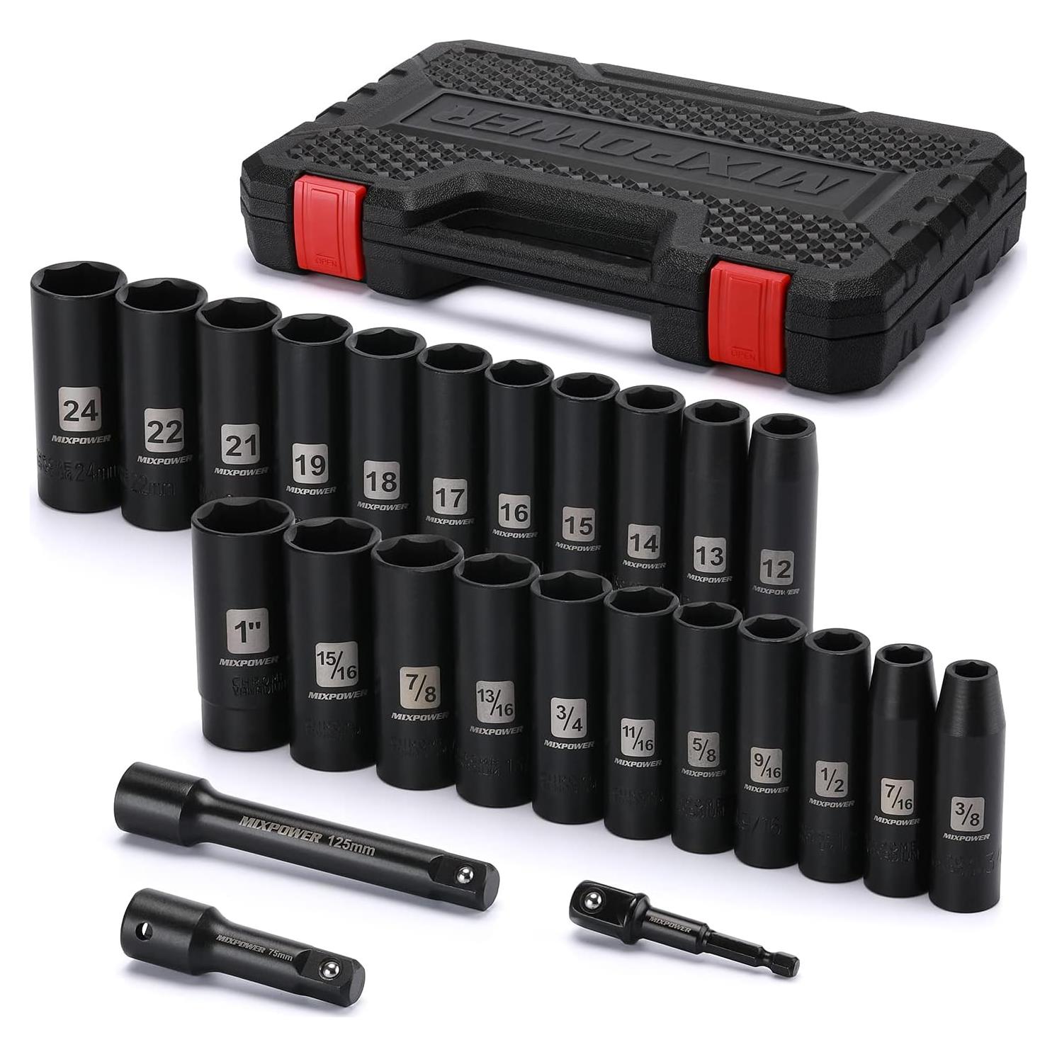 Juego de 25 Piezas de Impacto MIXPOWER 1/2" CR-V Métrico/SAE