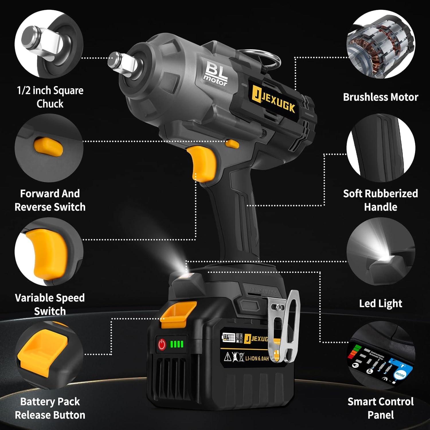 Llave de Impacto Inalámbrica JEXUGK 2000Nm 1/2" 21V