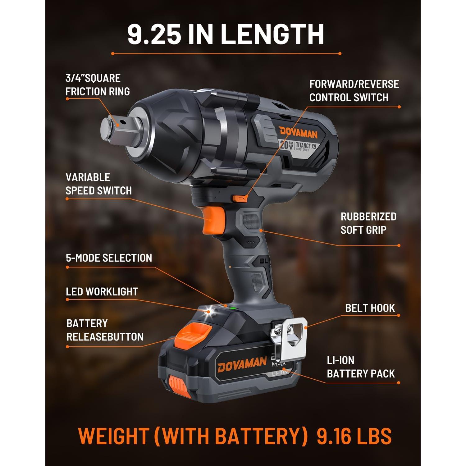 Llave de impacto DOVAMAN TITANCE X9 3/4'' 2237,5 Nm 20V