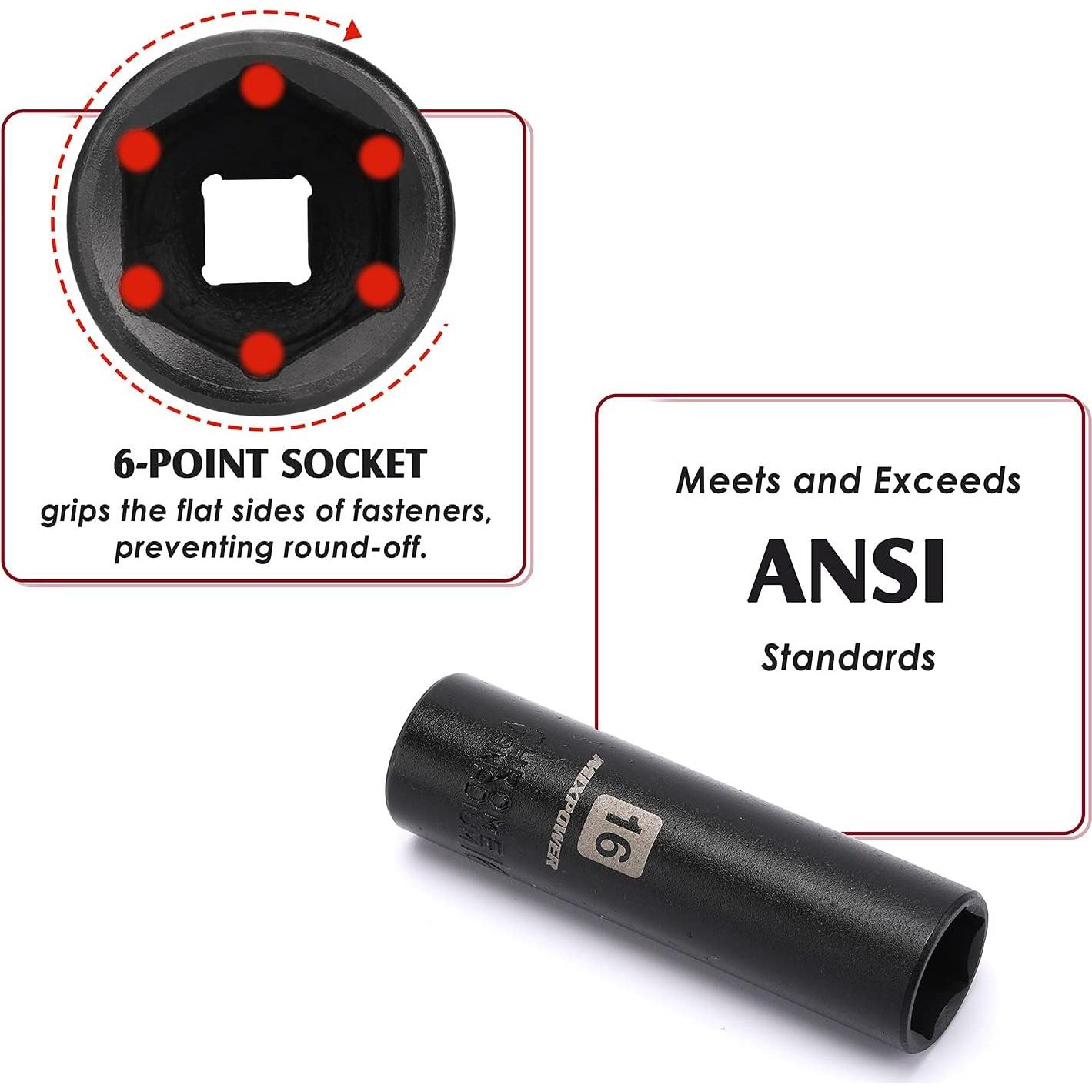 MIXPOWER Juego de 11 Piezas de 1/2" Profundidad 10-24mm