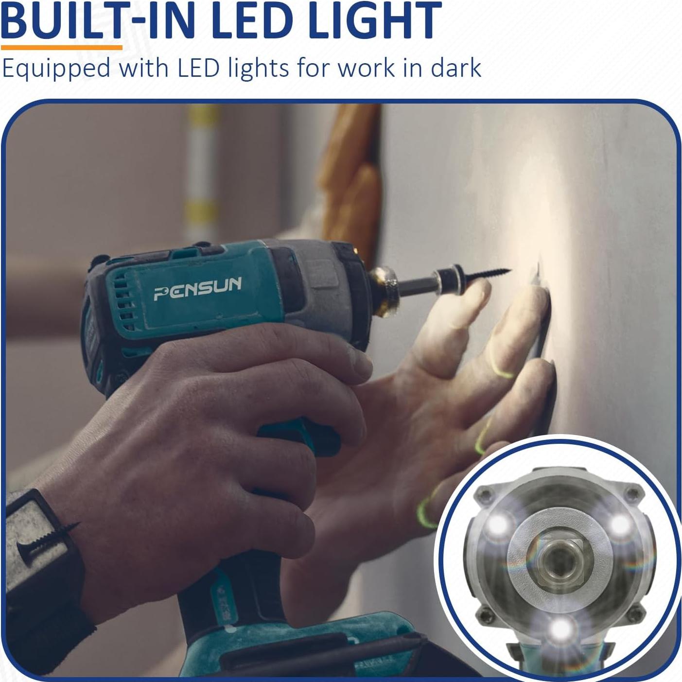 Llave de impacto inalámbrica PENSUN 1/2" 352.78 Nm 3000 RPM