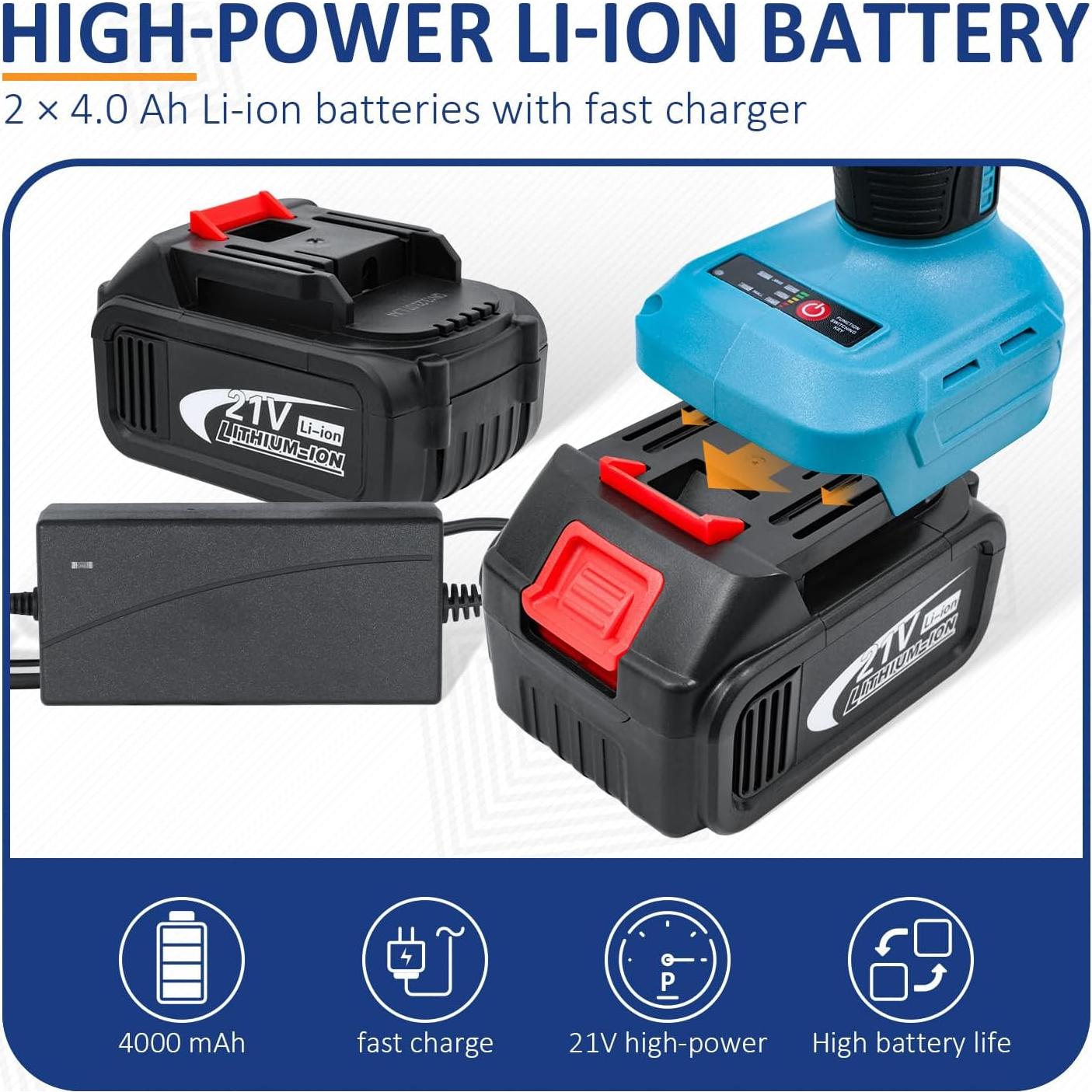 Llave de impacto inalámbrica PENSUN 1/2" 352.78 Nm 3000 RPM