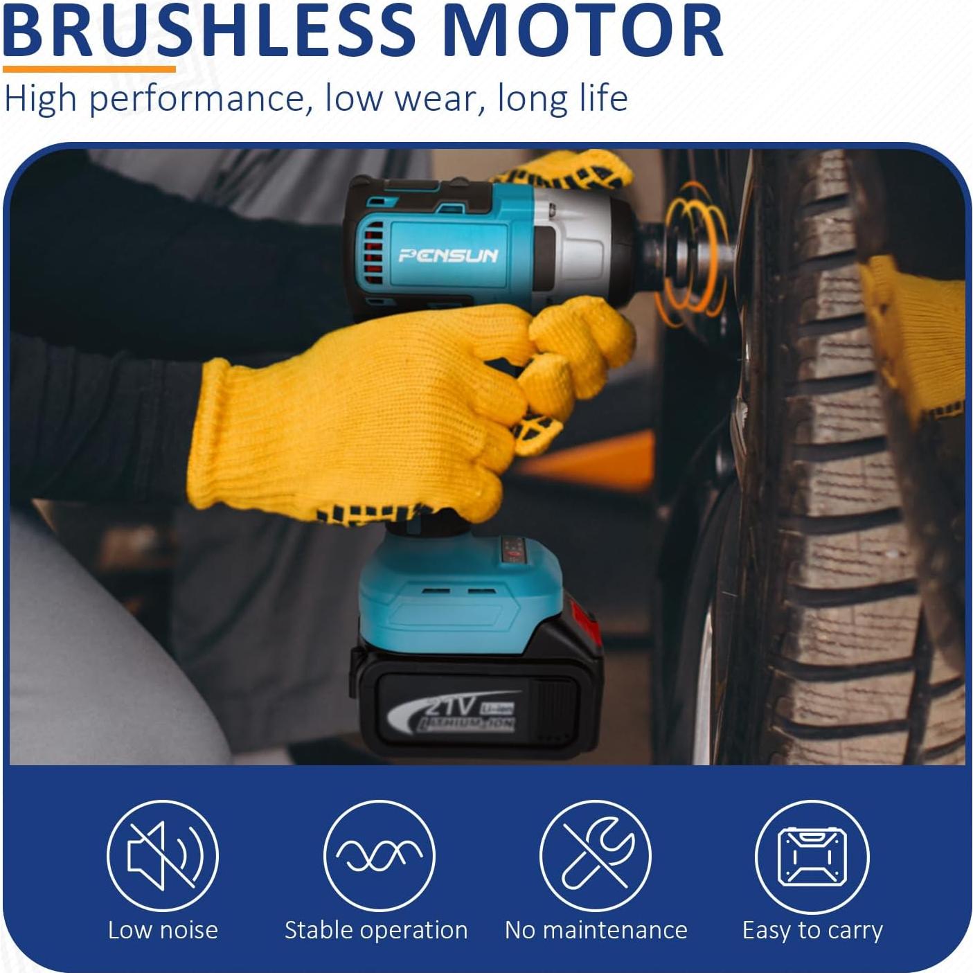 Llave de impacto inalámbrica PENSUN 1/2" 352.78 Nm 3000 RPM