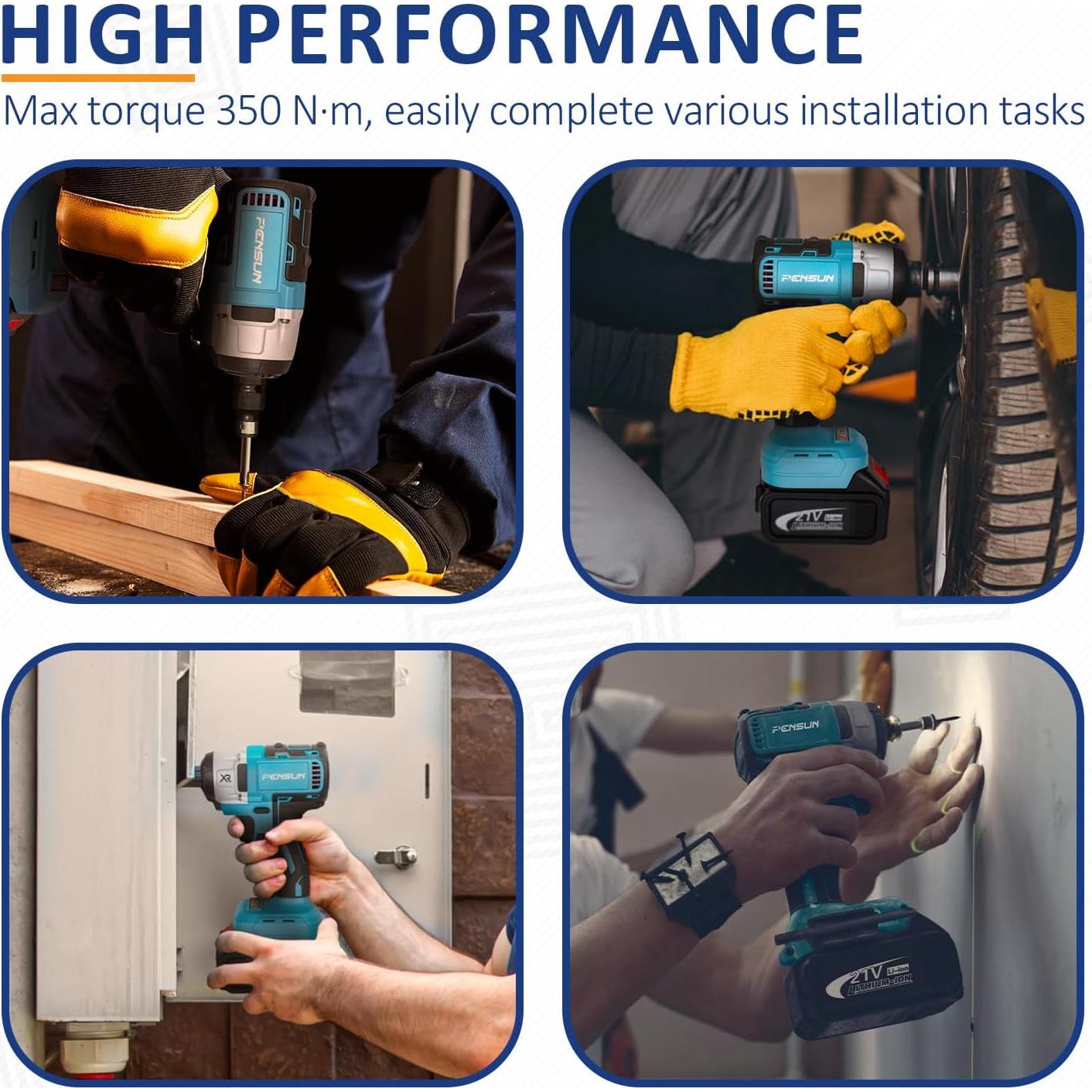 Llave de impacto inalámbrica PENSUN 1/2" 352.78 Nm 3000 RPM