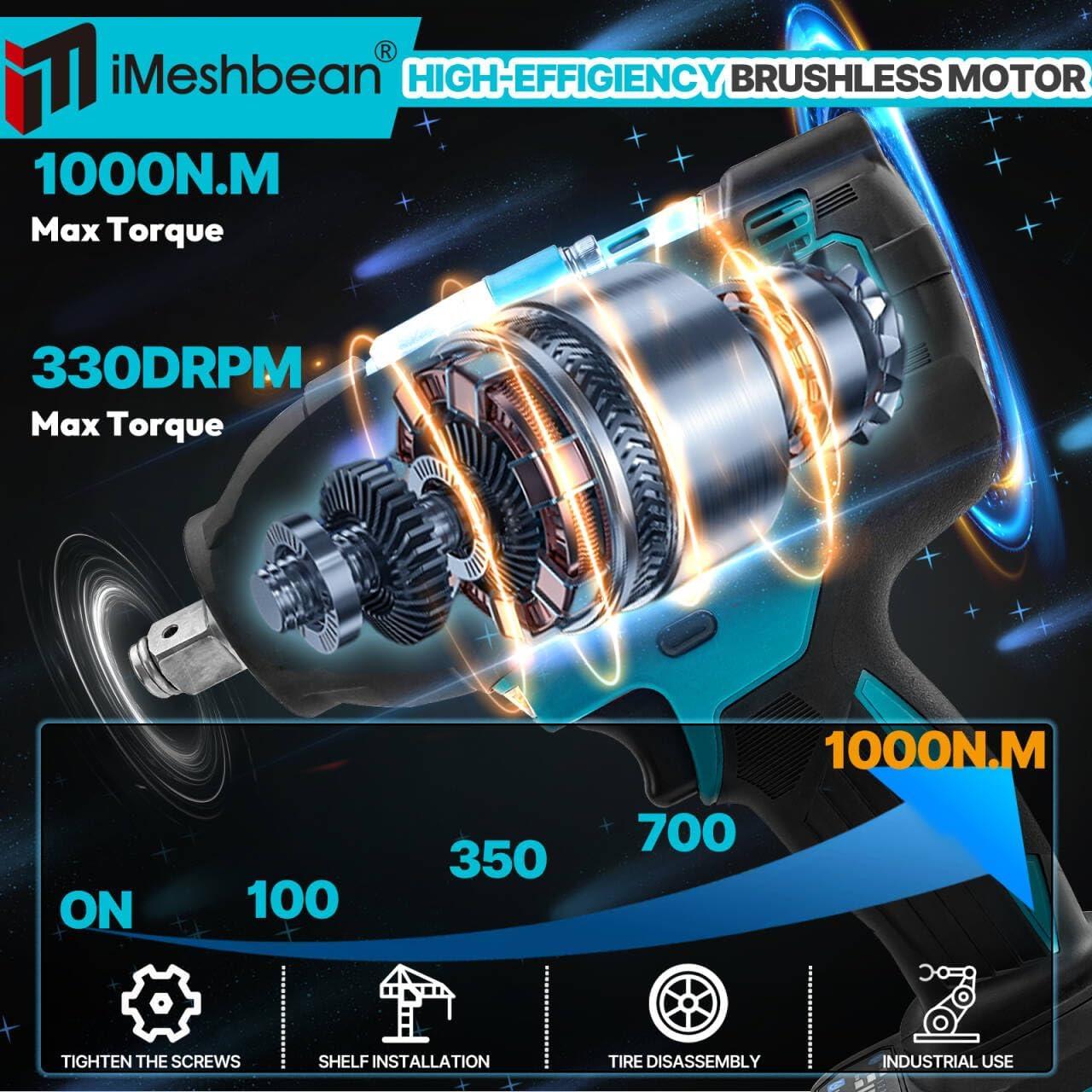 Llave de impacto inalámbrica iMeshbean 1000Nm 21V 2 baterías