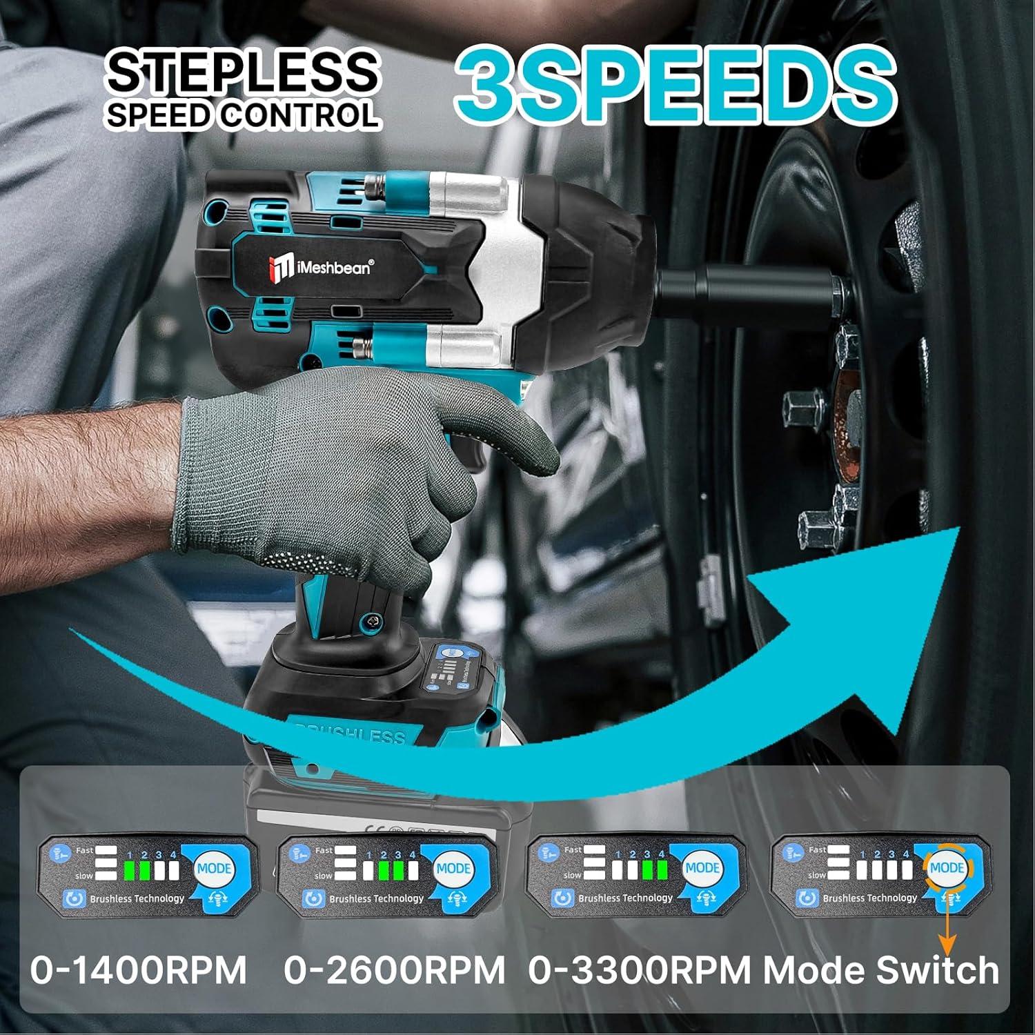 Llave de impacto inalámbrica iMeshbean 1000Nm 21V 2 baterías