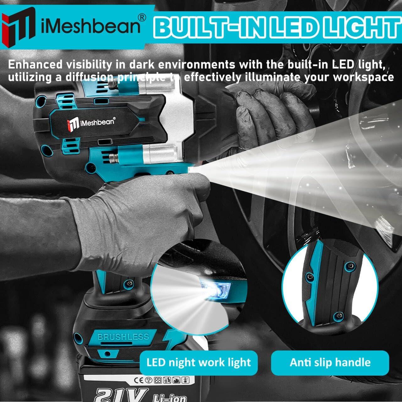 Llave de impacto inalámbrica iMeshbean 1000Nm 21V 2 baterías