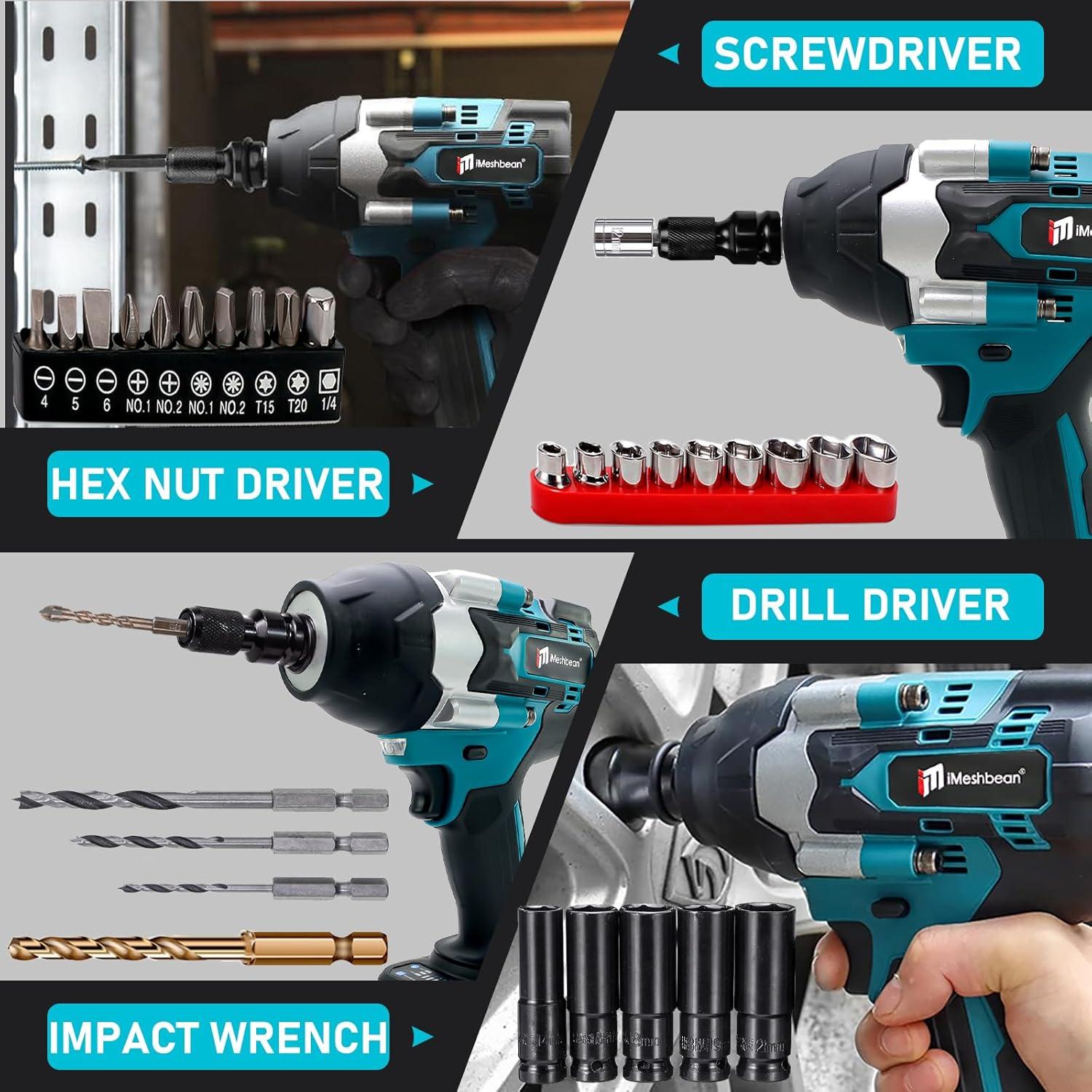 Llave de impacto inalámbrica iMeshbean 1000Nm 21V 2 baterías