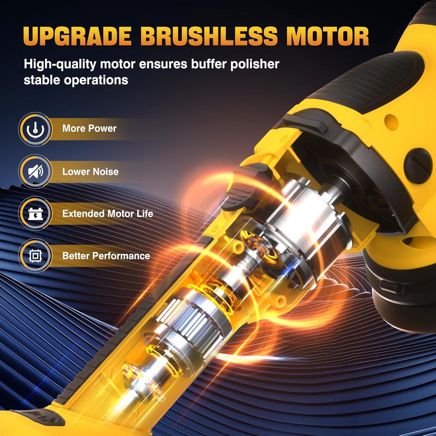 Cordless Buffer Polisher Kit for Dewalt 20V Battery (No Battery), 6-Inch Orbital Car Polisher Variable Speed 1800—5500 RPM, 17PCS Polishing Accessories, for Car Polishing/Waxing (Tool Only)