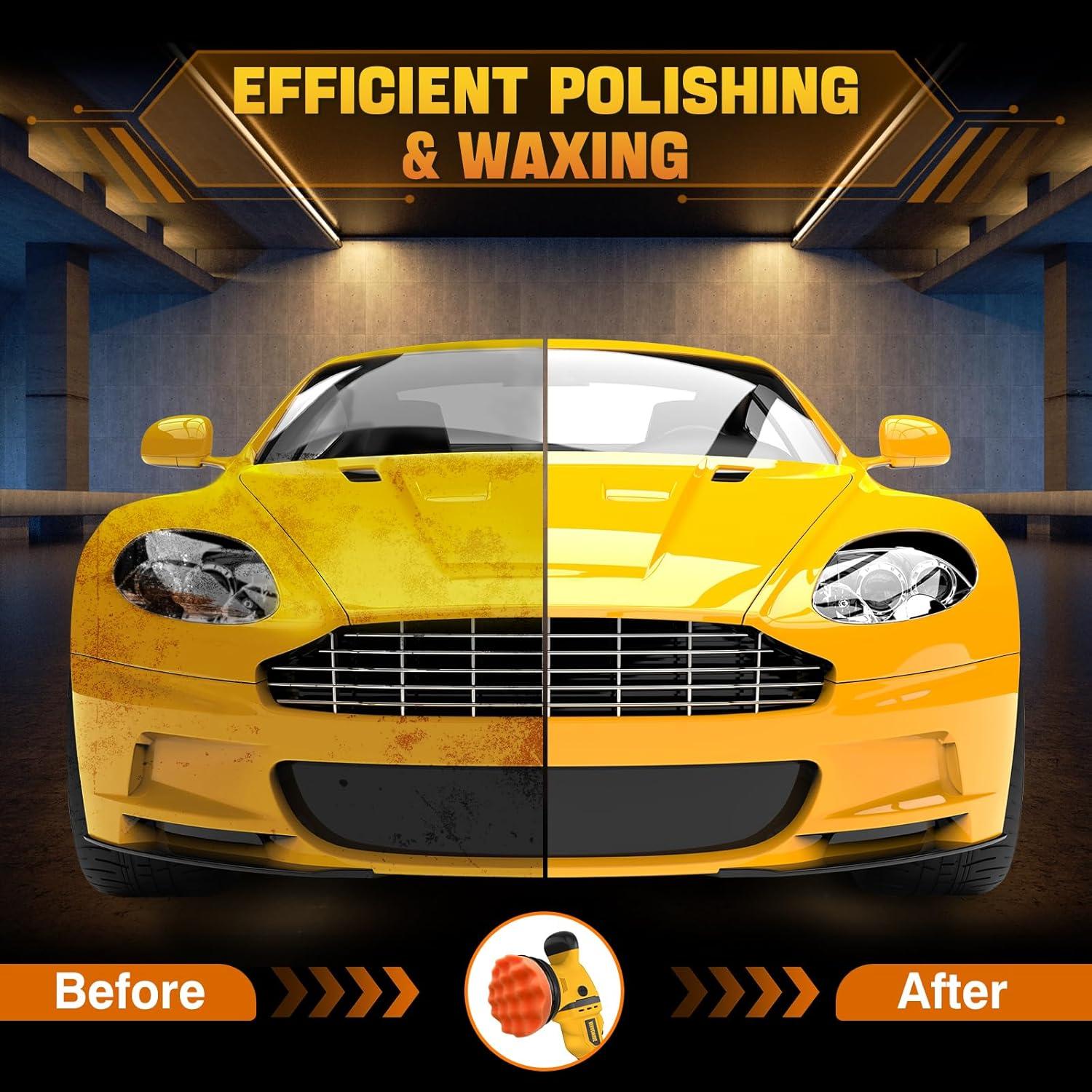 Cordless Buffer Polisher Kit for Dewalt 20V Battery (No Battery), 6-Inch Orbital Car Polisher Variable Speed 1800—5500 RPM, 17PCS Polishing Accessories, for Car Polishing/Waxing (Tool Only)