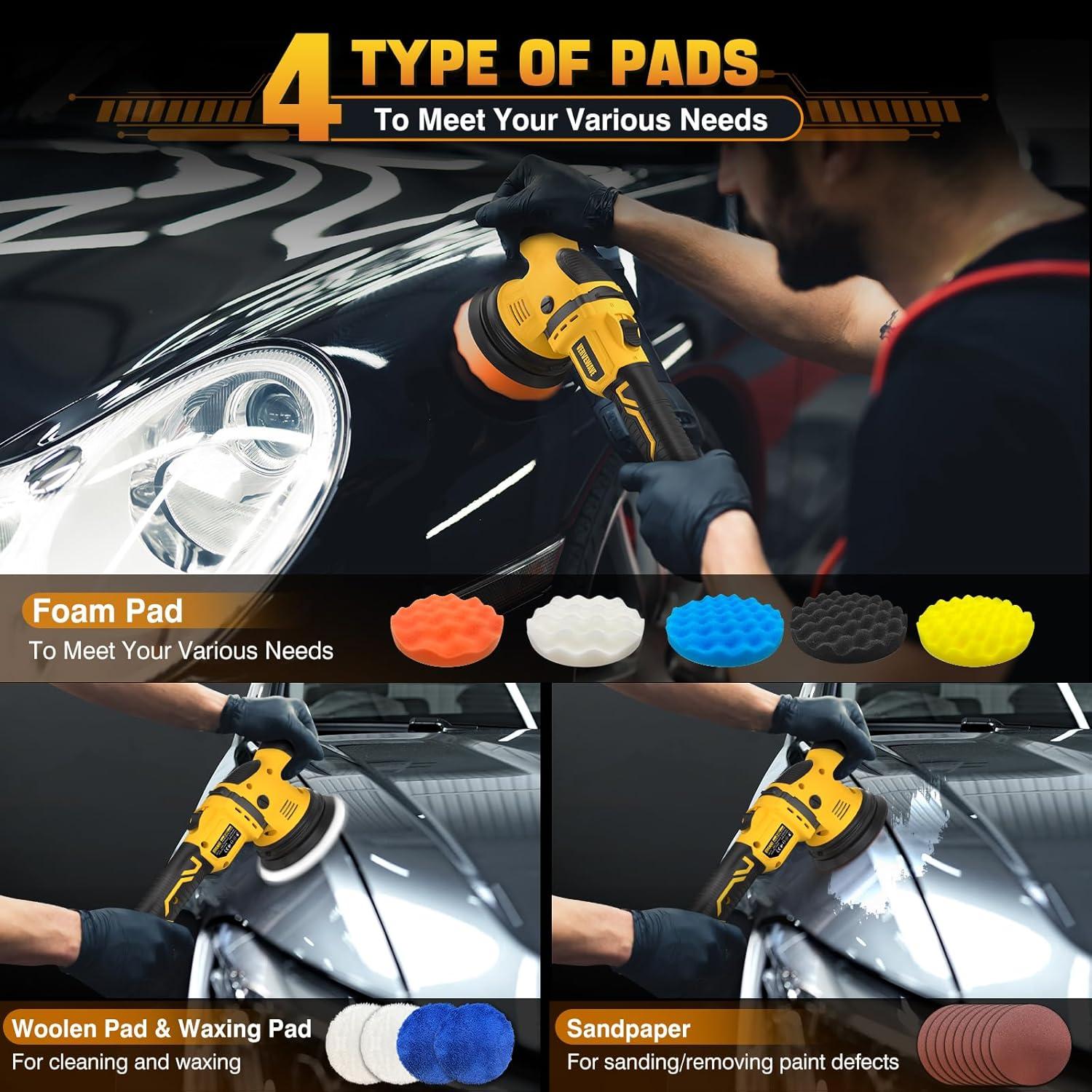 Cordless Buffer Polisher Kit for Dewalt 20V Battery (No Battery), 6-Inch Orbital Car Polisher Variable Speed 1800—5500 RPM, 17PCS Polishing Accessories, for Car Polishing/Waxing (Tool Only)