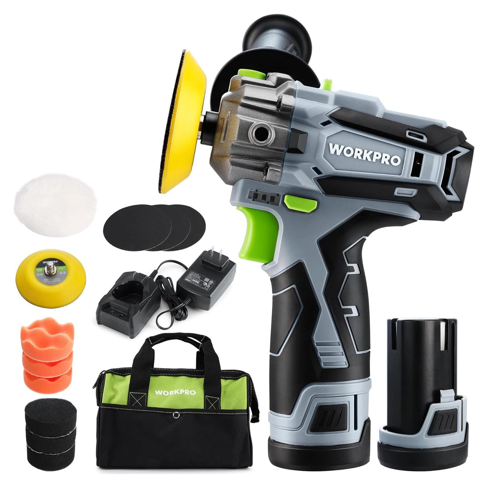 Pulidor Inalámbrico WORKPRO 12V Mini 3" con 2 Baterías
