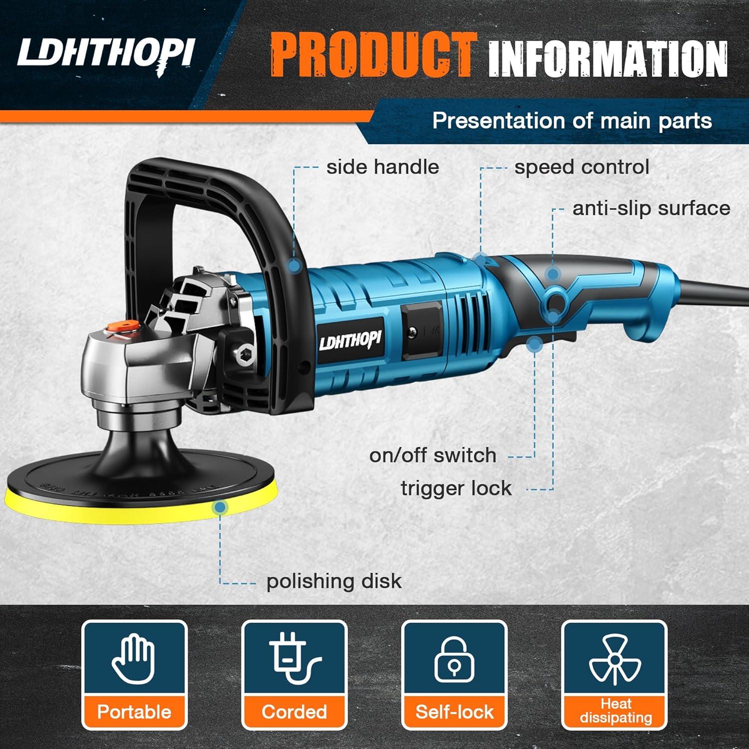 Pulidor Rotativo LDHTHOPI 1600W 7" 7 Velocidades