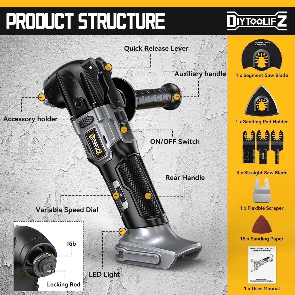 Herramienta Oscilante Inalámbrica DIYtoolifz 20V 6 Velocidades