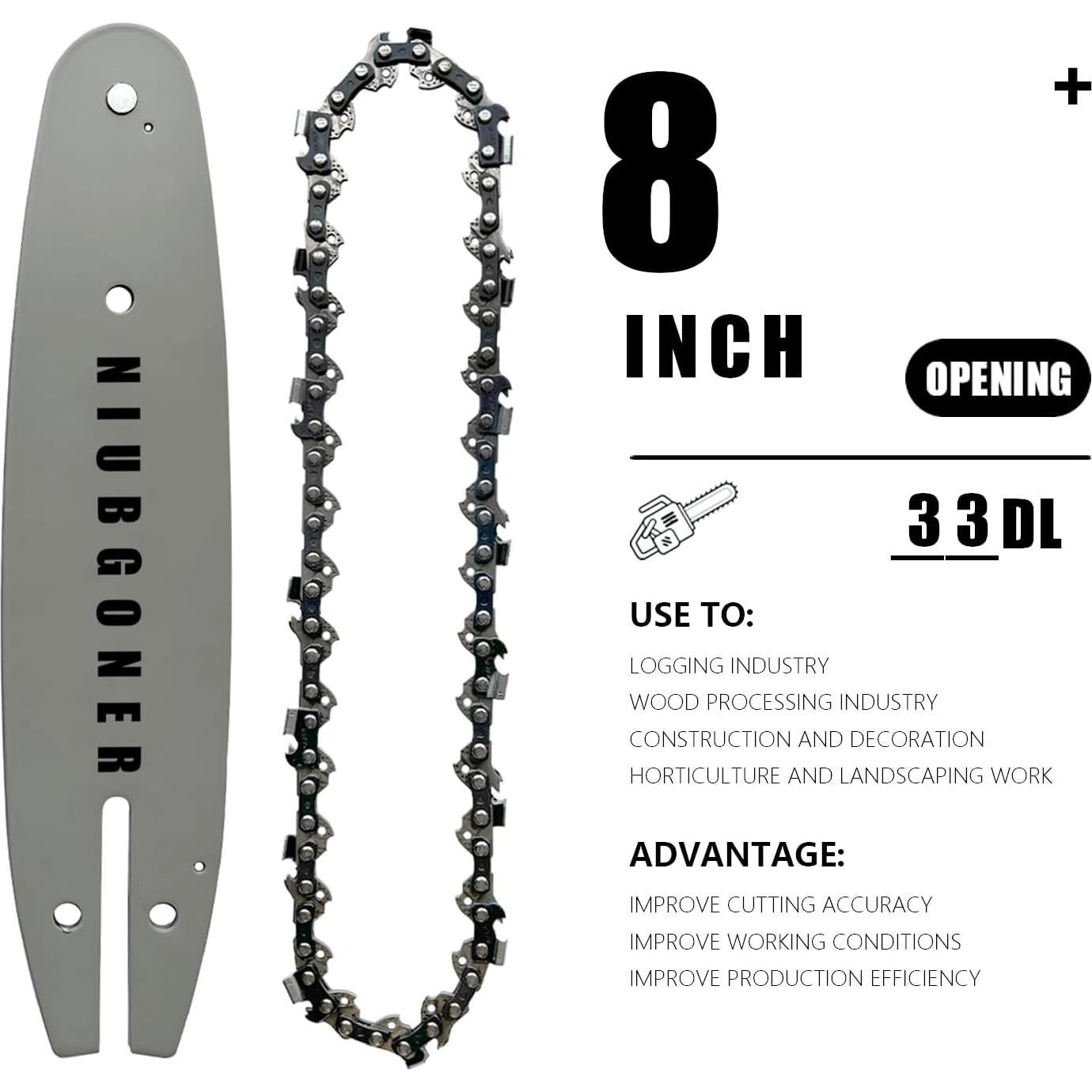 Barra y cadena de motosierra 20 cm NIUBGONER (Barra+2 Cadenas)