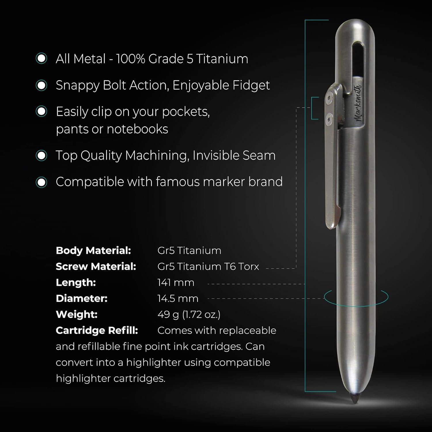 Marcador Permanente Retráctil Soul Built Titanio Punta Fina