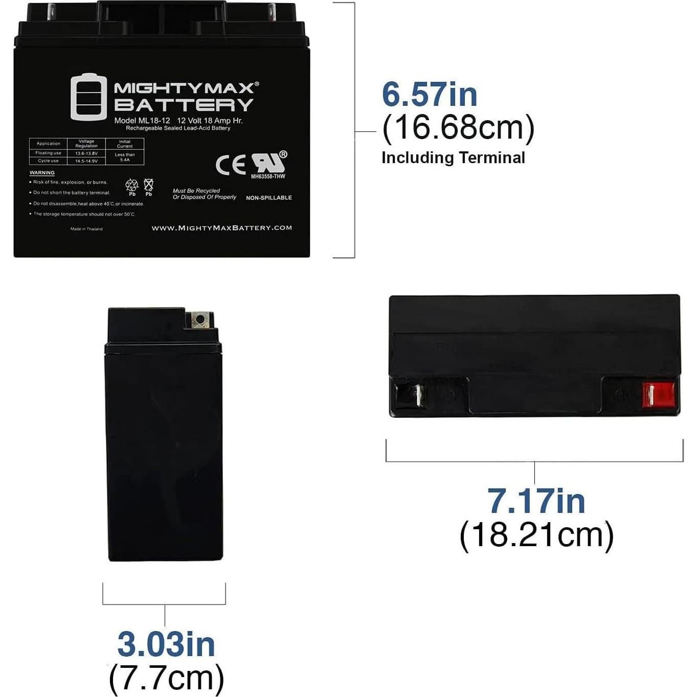 Batería Mighty Max 12V 18AH SLA para cortadora Black Decker