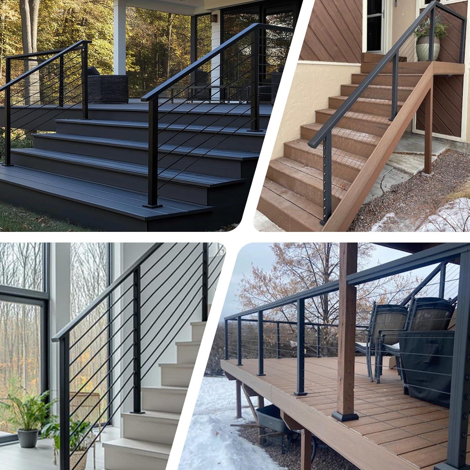 Poste de Barandilla de Cable KIT- Poste Nivel-1P - Metal Negro