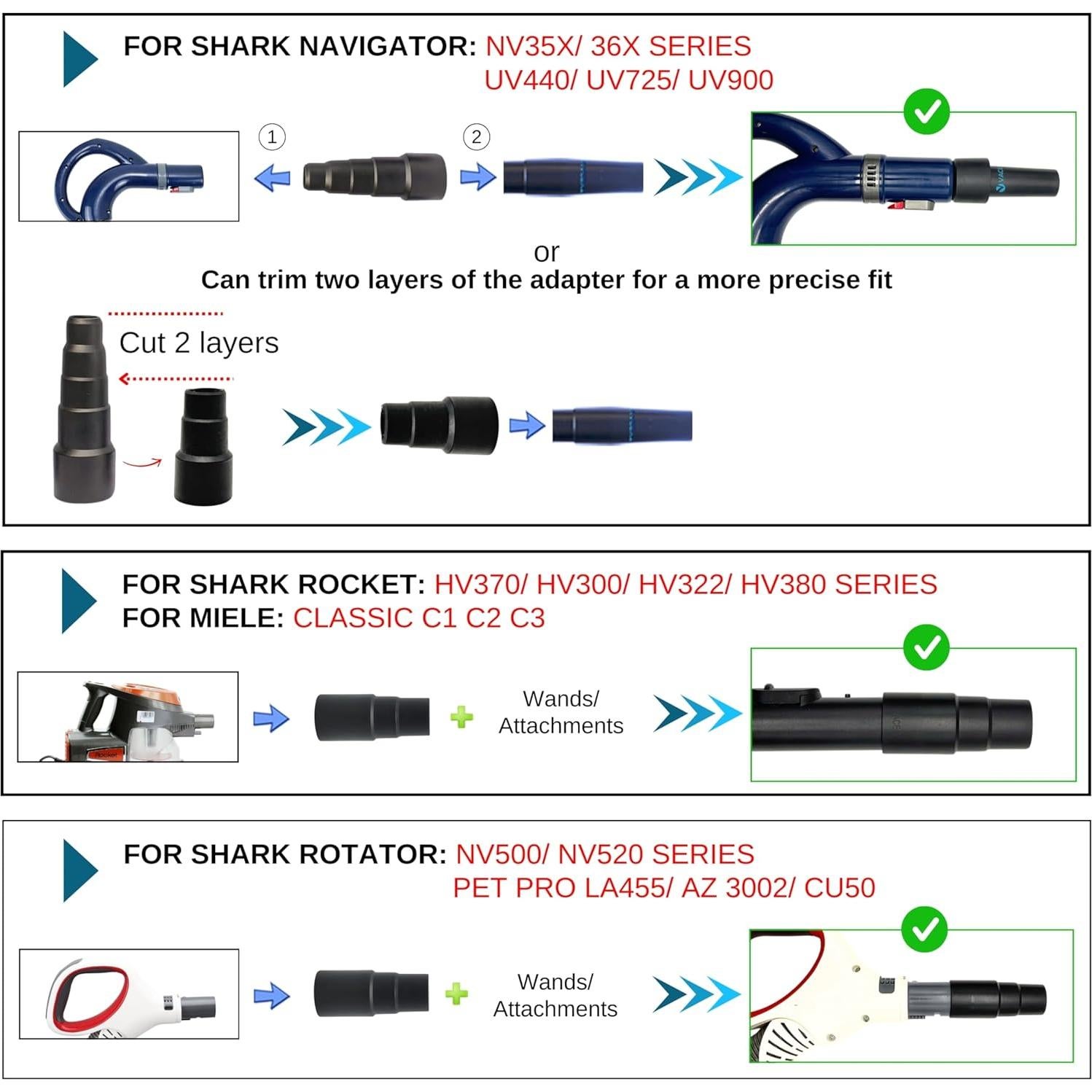 Kit de Adaptadores de Aspiradora VACEXT para Shark y Shop Vac