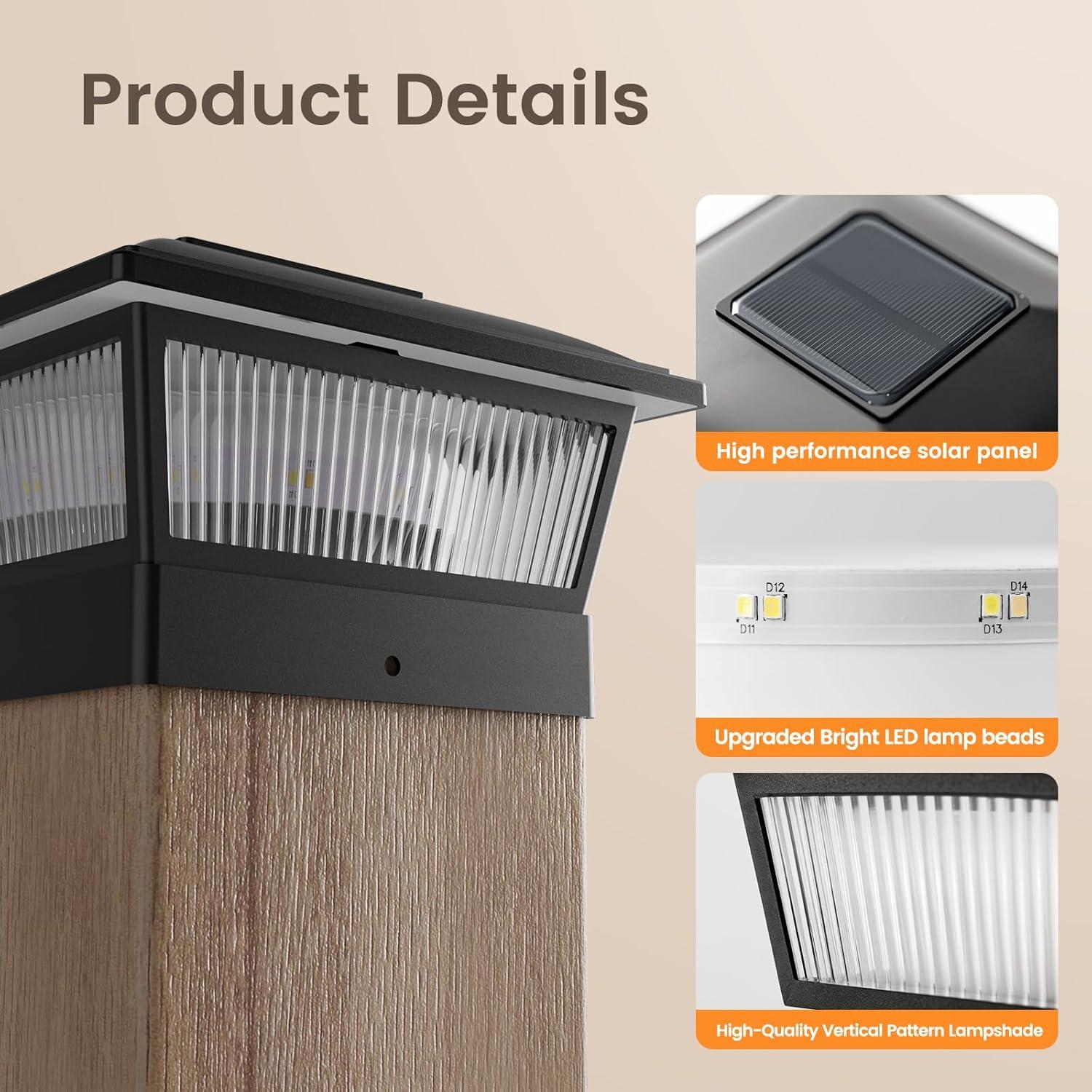 Luces Solares para Postes APONUO 6 Paquetes 16 LEDs