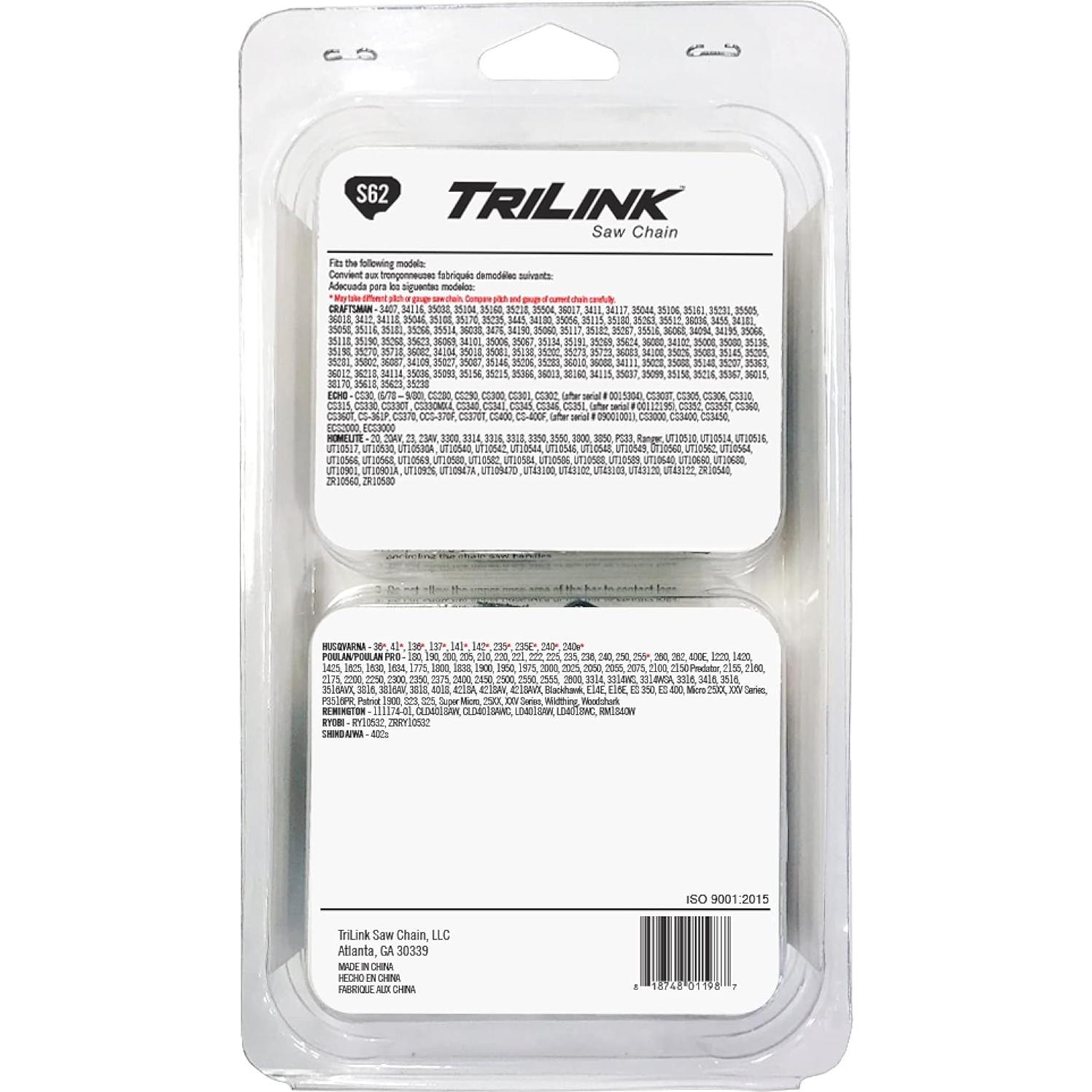 Cadena de Motosierra Trilink 3/8 LP .050 62 Enlaces - Reemplazo Black & Decker