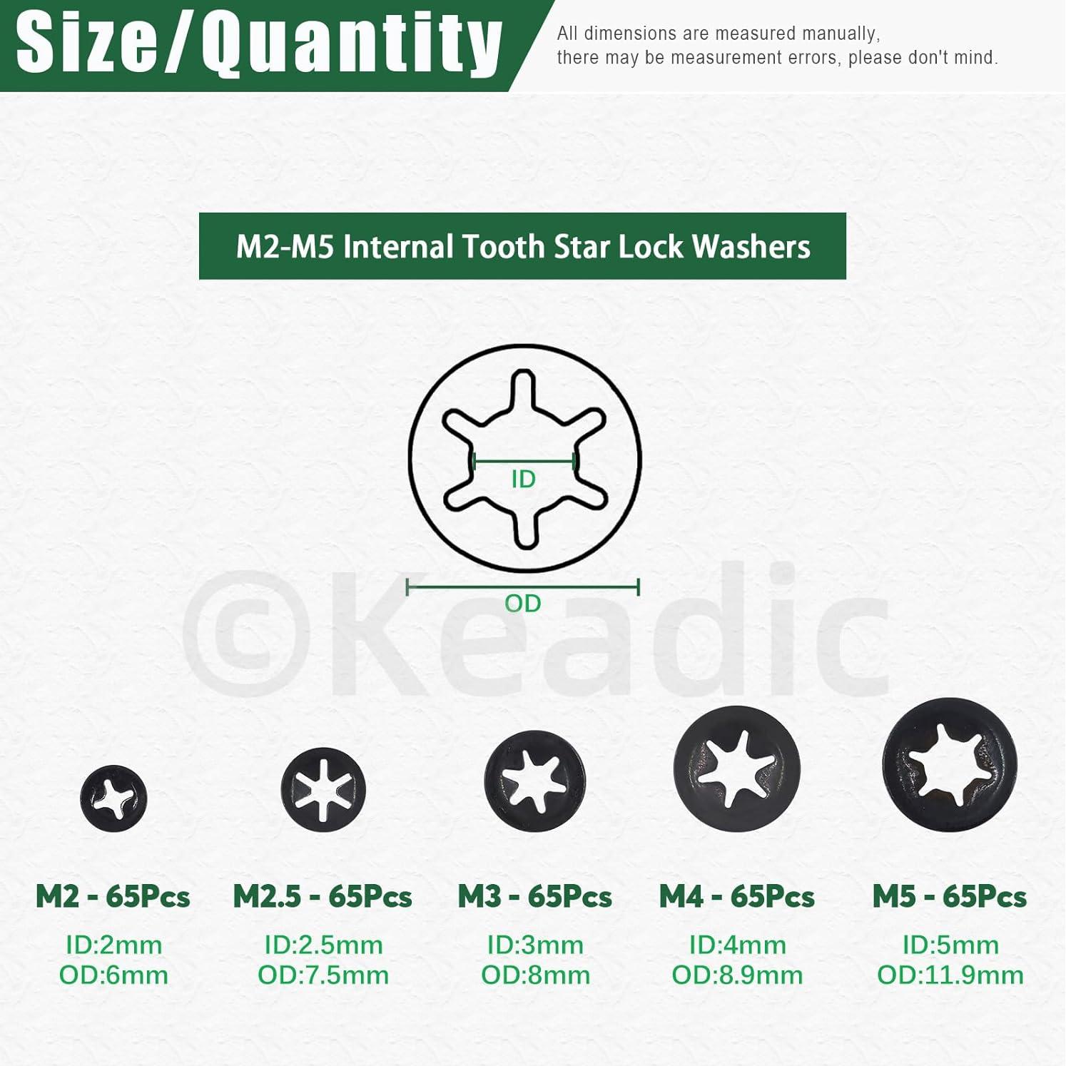 Keadic 325 Pcs Arandelas de Estrella M2 M2.5 M3 M4 M5 Acero