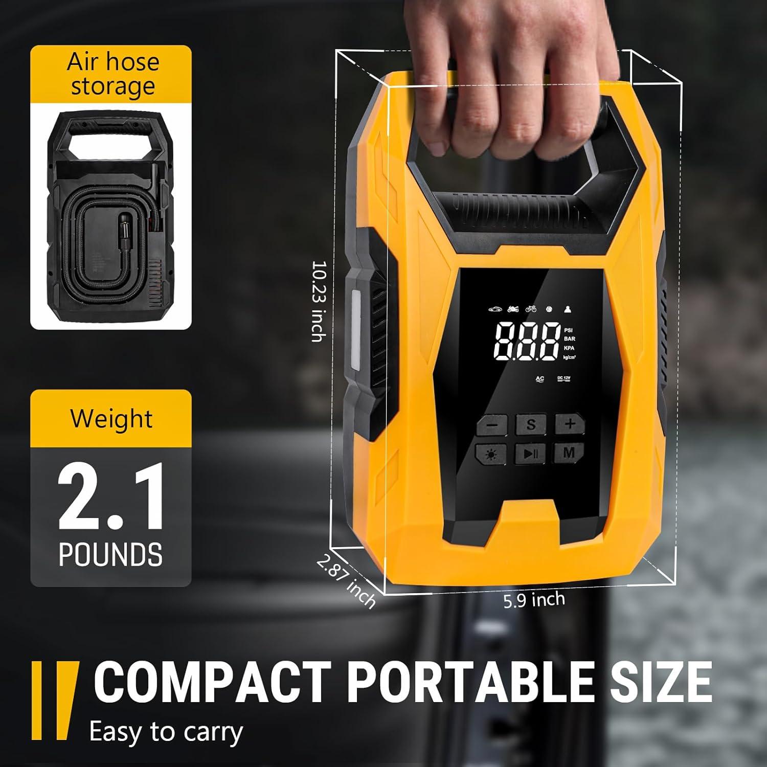 Compresor de Aire Portátil CARSUN T2221-Y 150 PSI Doble Alimentación